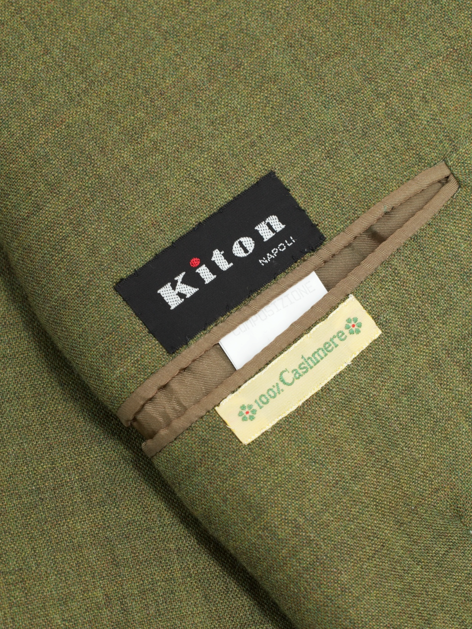 Kiton Moss Green Vintage Pure Cashmere Plain-Weave Jacket