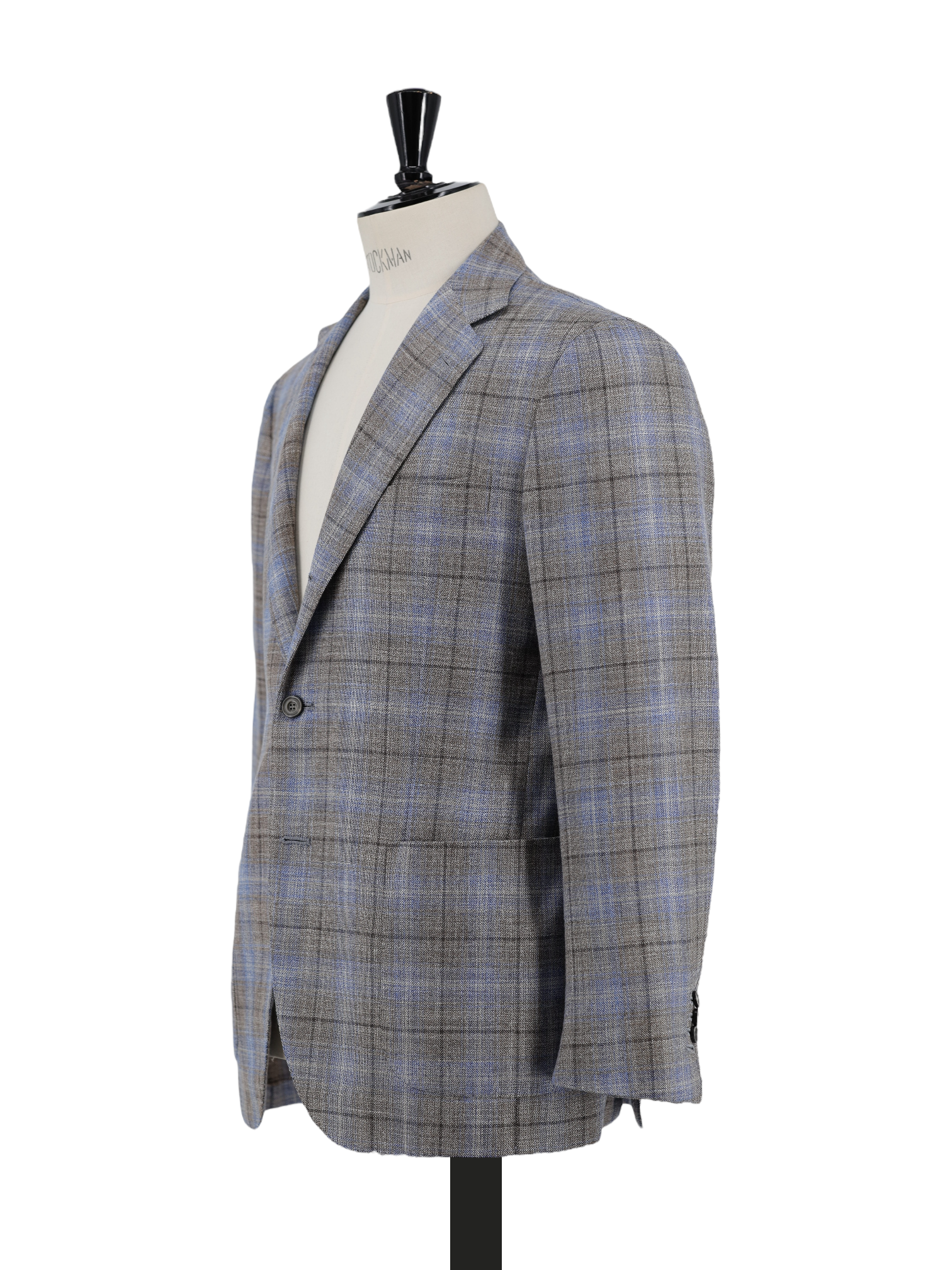 Kiton Taupe & Light Blue Fleece Wool, Silk & Linen Windowpane Jacket