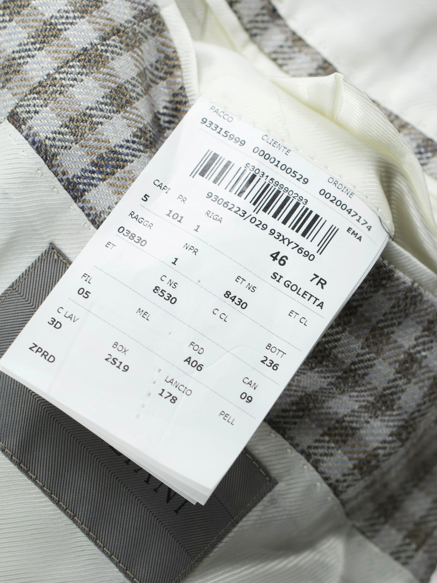 Corneliani Marlbled Greige Silk, Linen & Wool Guncheck Jacket