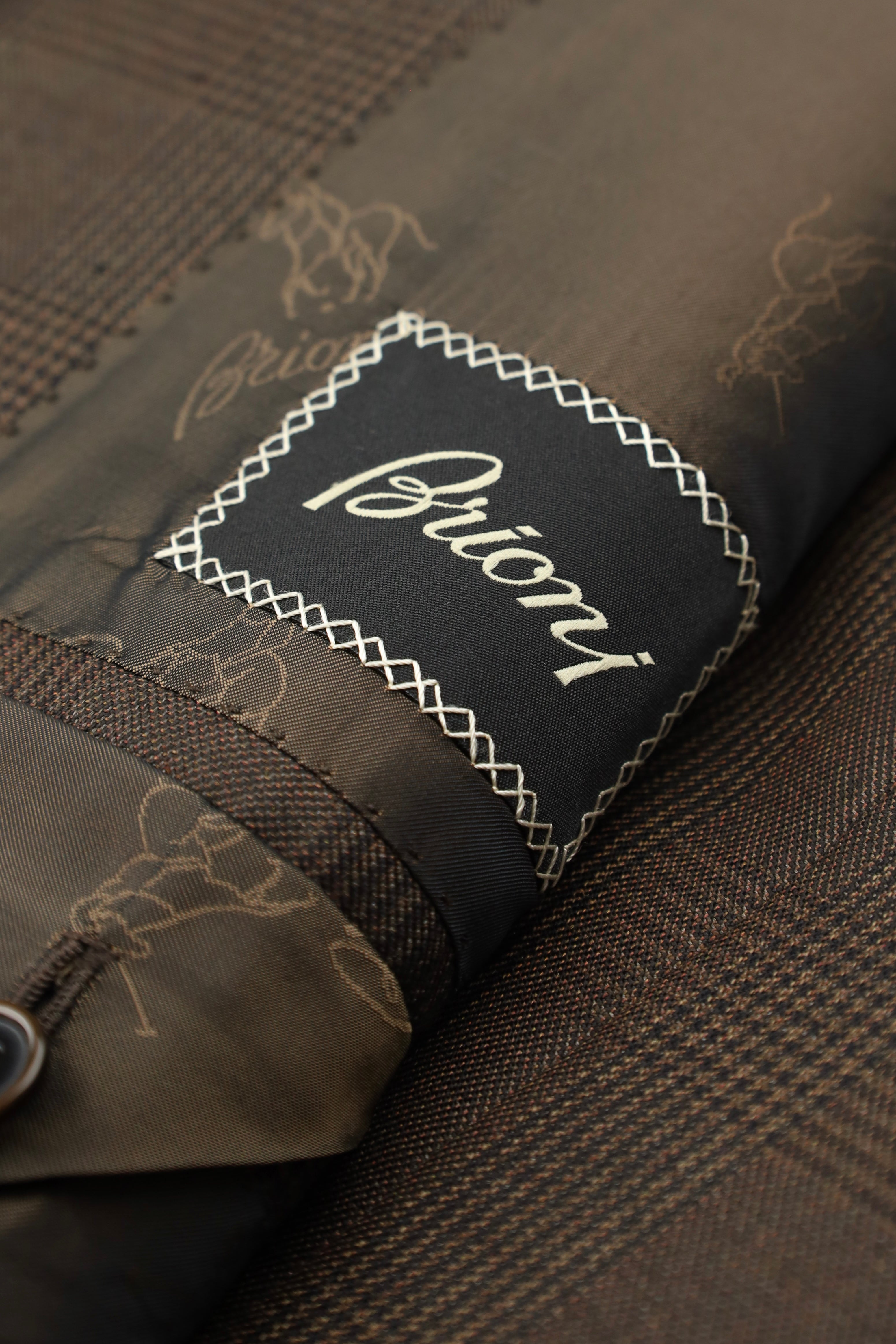 Brioni Castagne Brown Wool & Silk Glenplaid Jacket