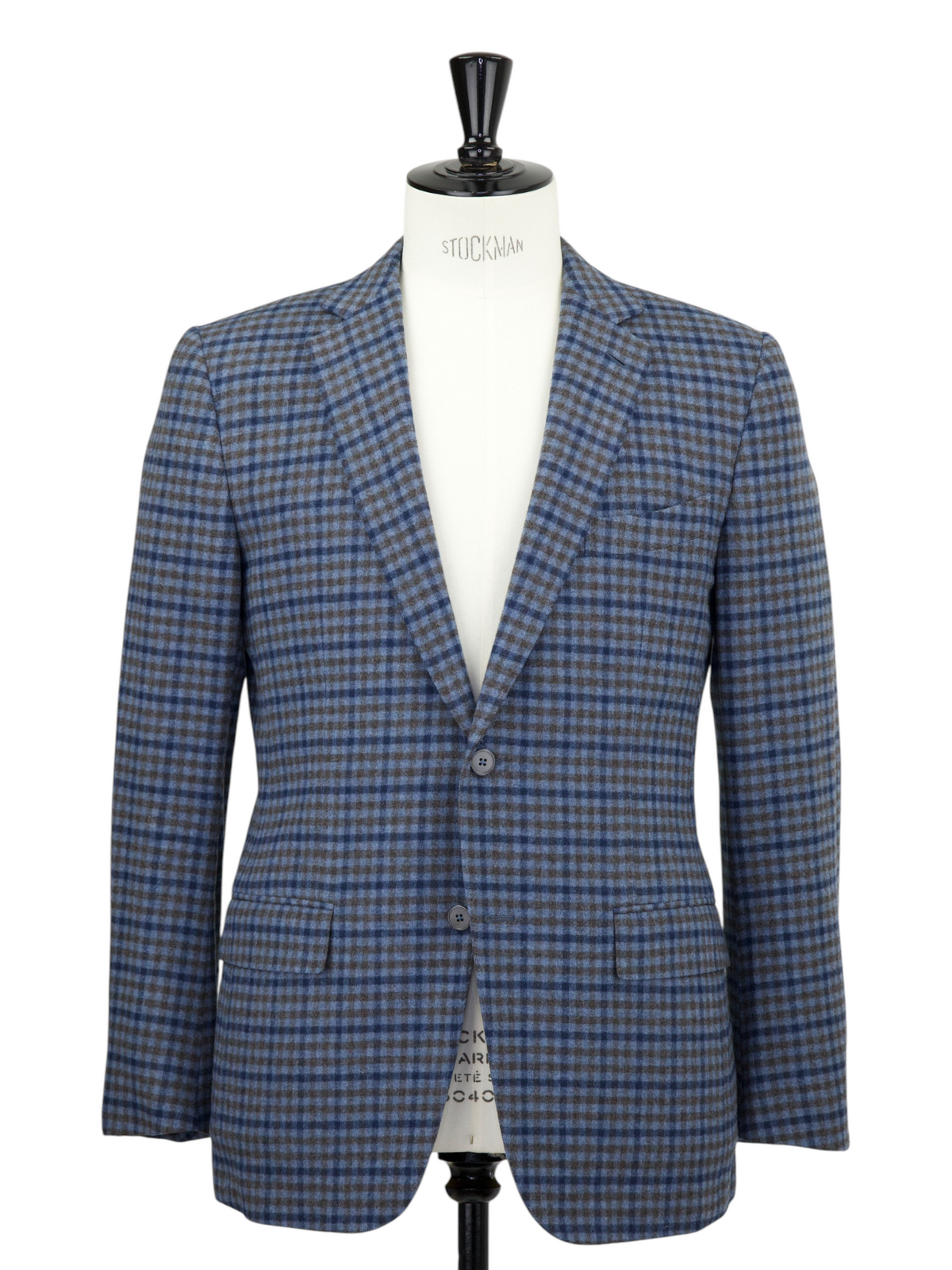 Ermenegildo Zegna Steel Blue & Dark Taupe Trofeo Wool & Cashmere Gingh