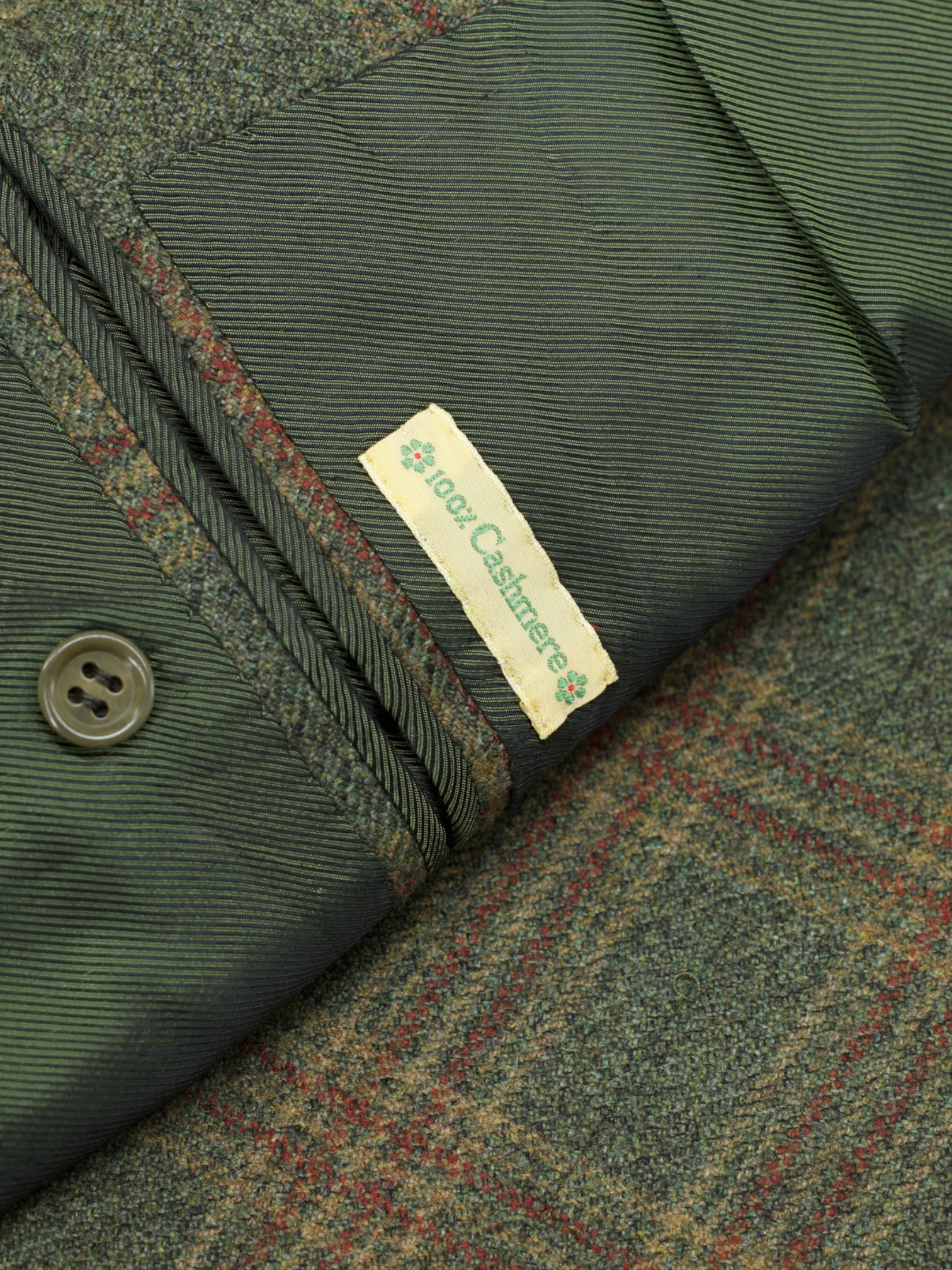 Kiton Moss Green & Dark Red Pure Cashmere Checkered Jacket