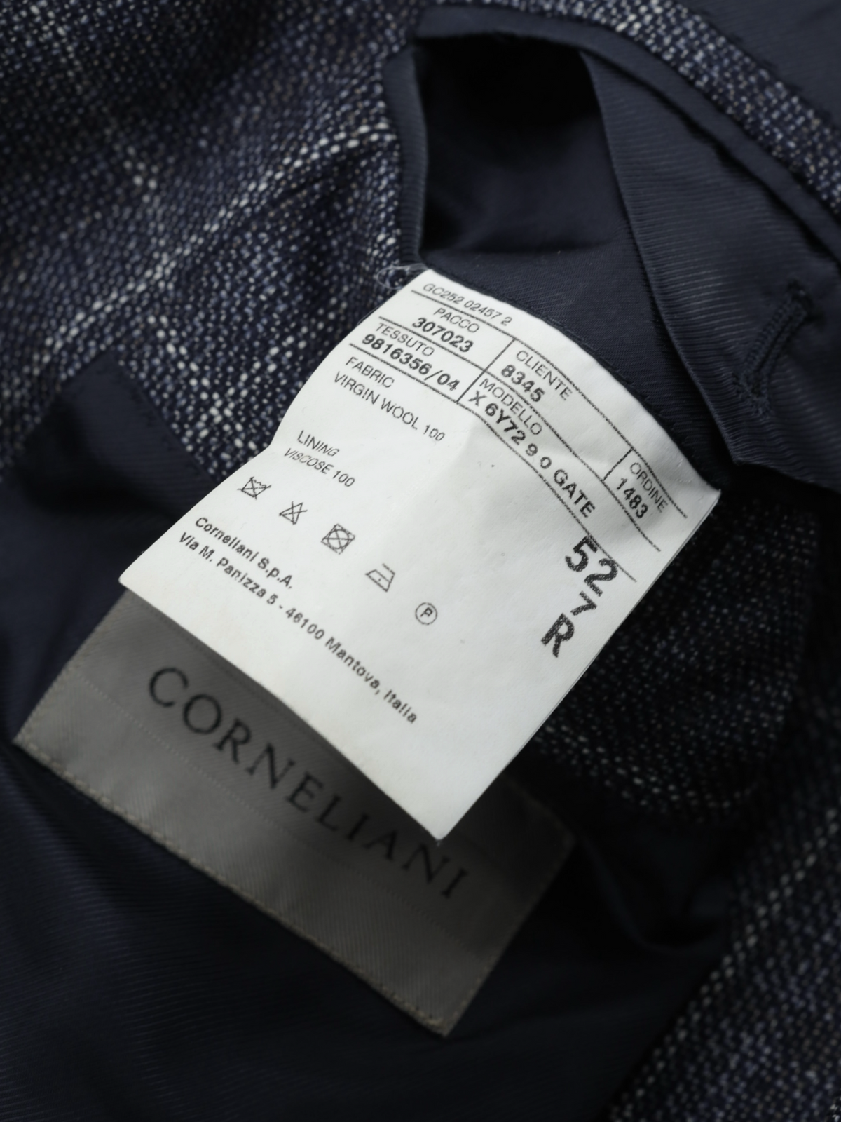 Corneliani Blue Wool Micro-Pattern Windowpane Gate Jacket