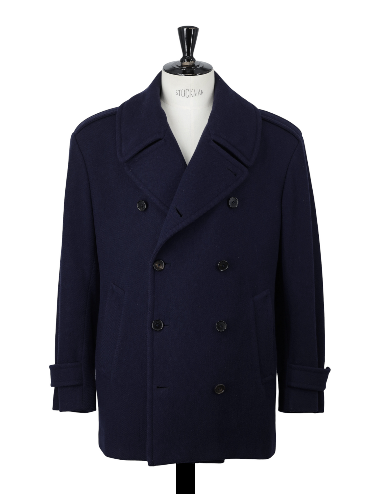 Ralph Lauren Purple Label Navy Wool Herringbone Italian-Made Peacoat