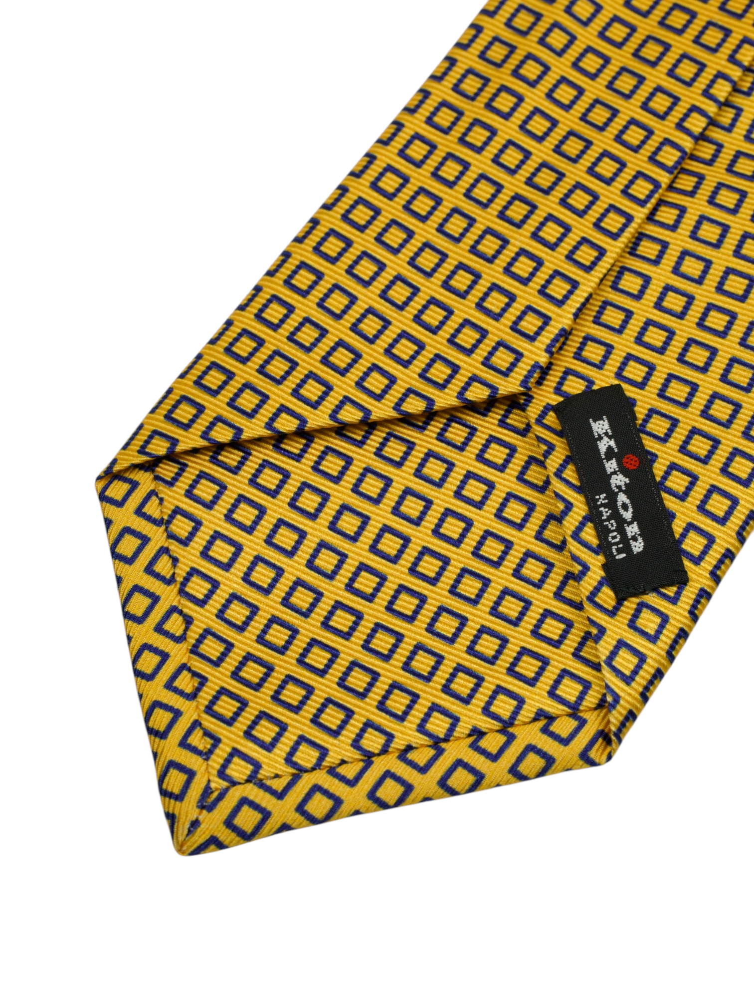 Kiton 5-Fold Tangerine & Navy Silk Square Pattern Tie