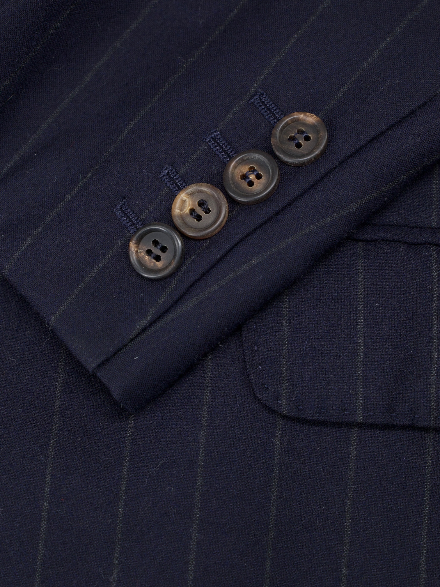 Brunello Cucinelli Navy Brushed Wool & Silk Pinstripe Suit