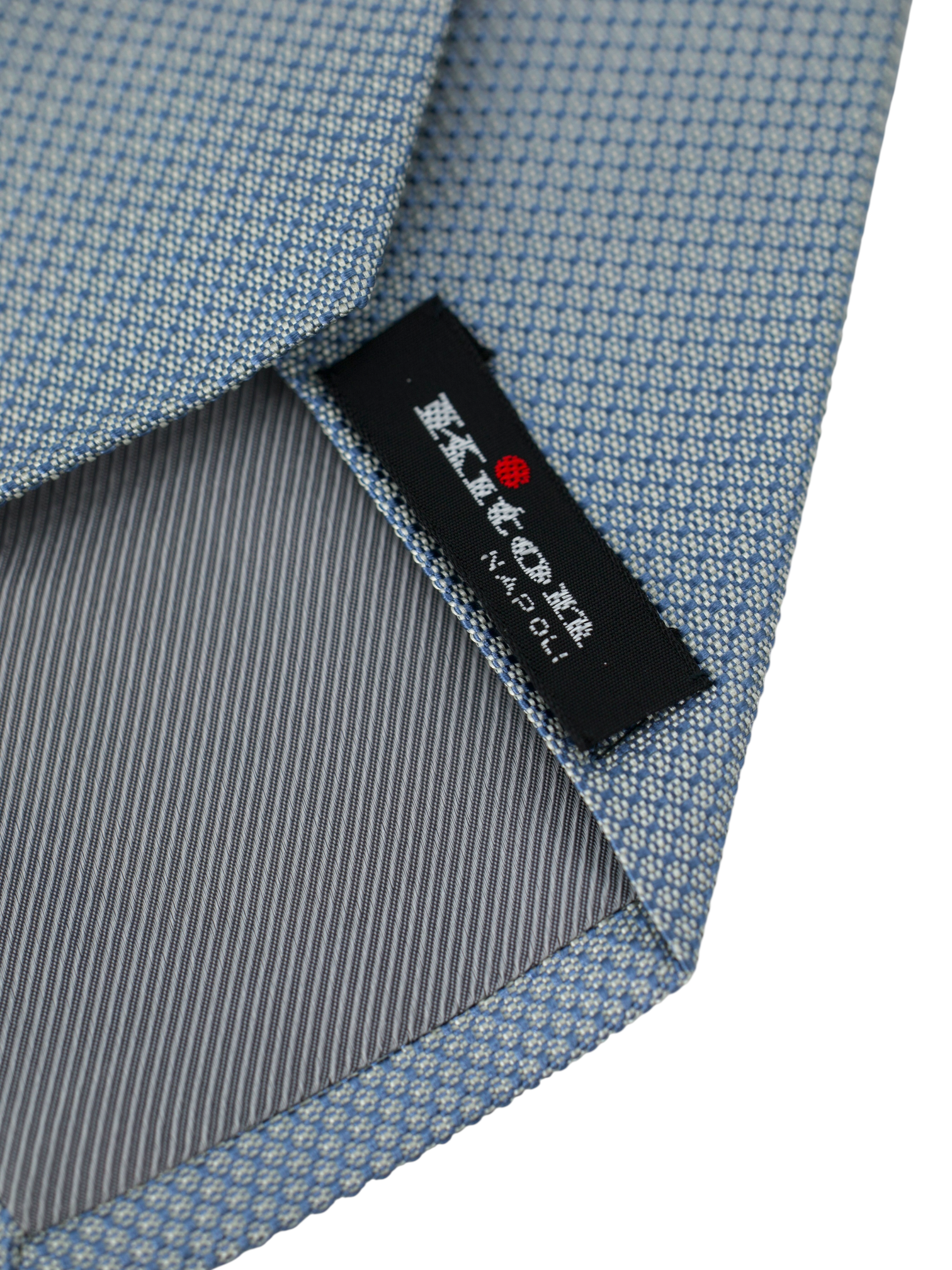 Kiton 5-Fold Steel Grey Silk Bicolor Micro-Pattern Tie