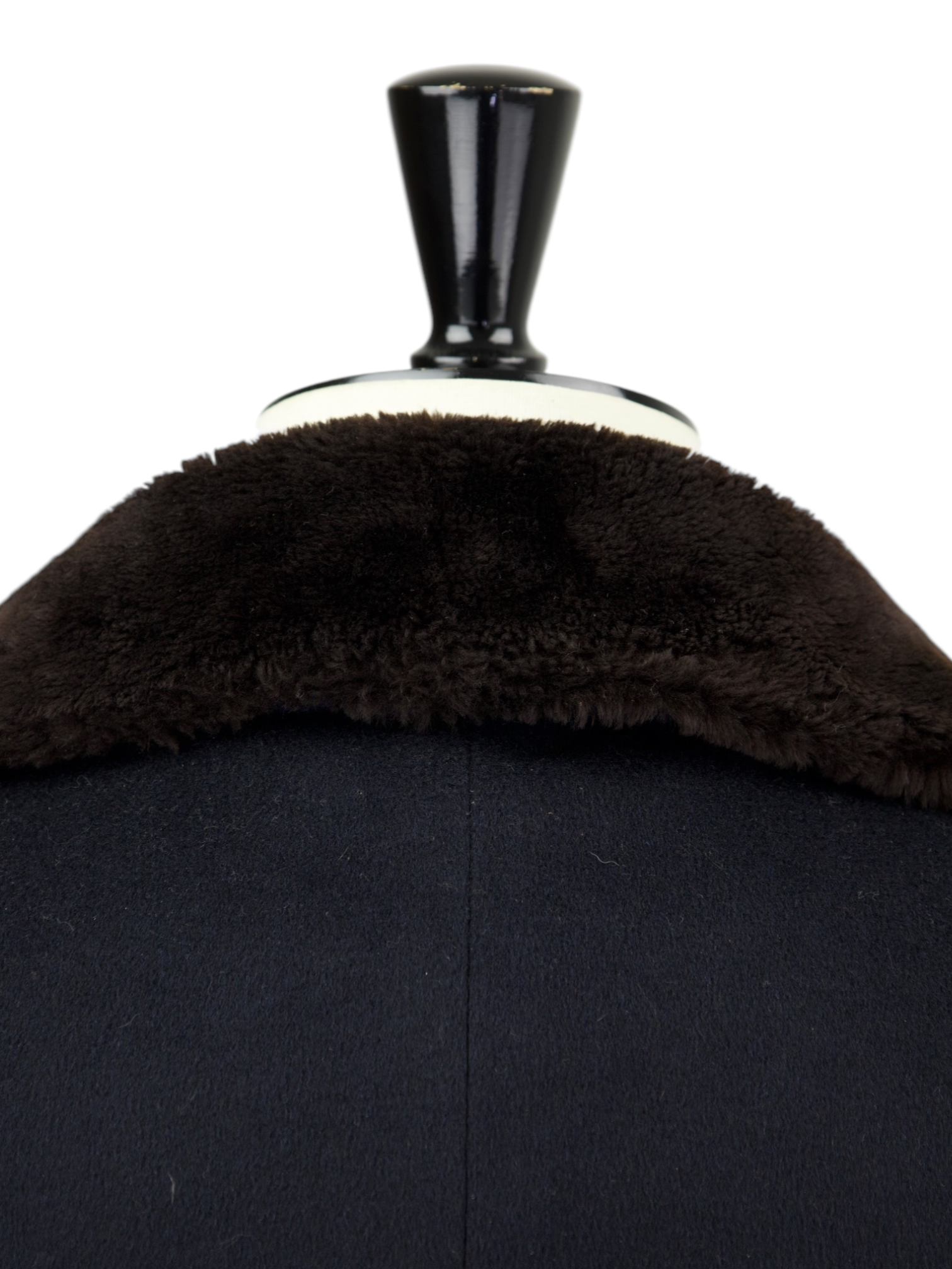 Corneliani Navy Wool Blend Shearling-Collar Overcoat