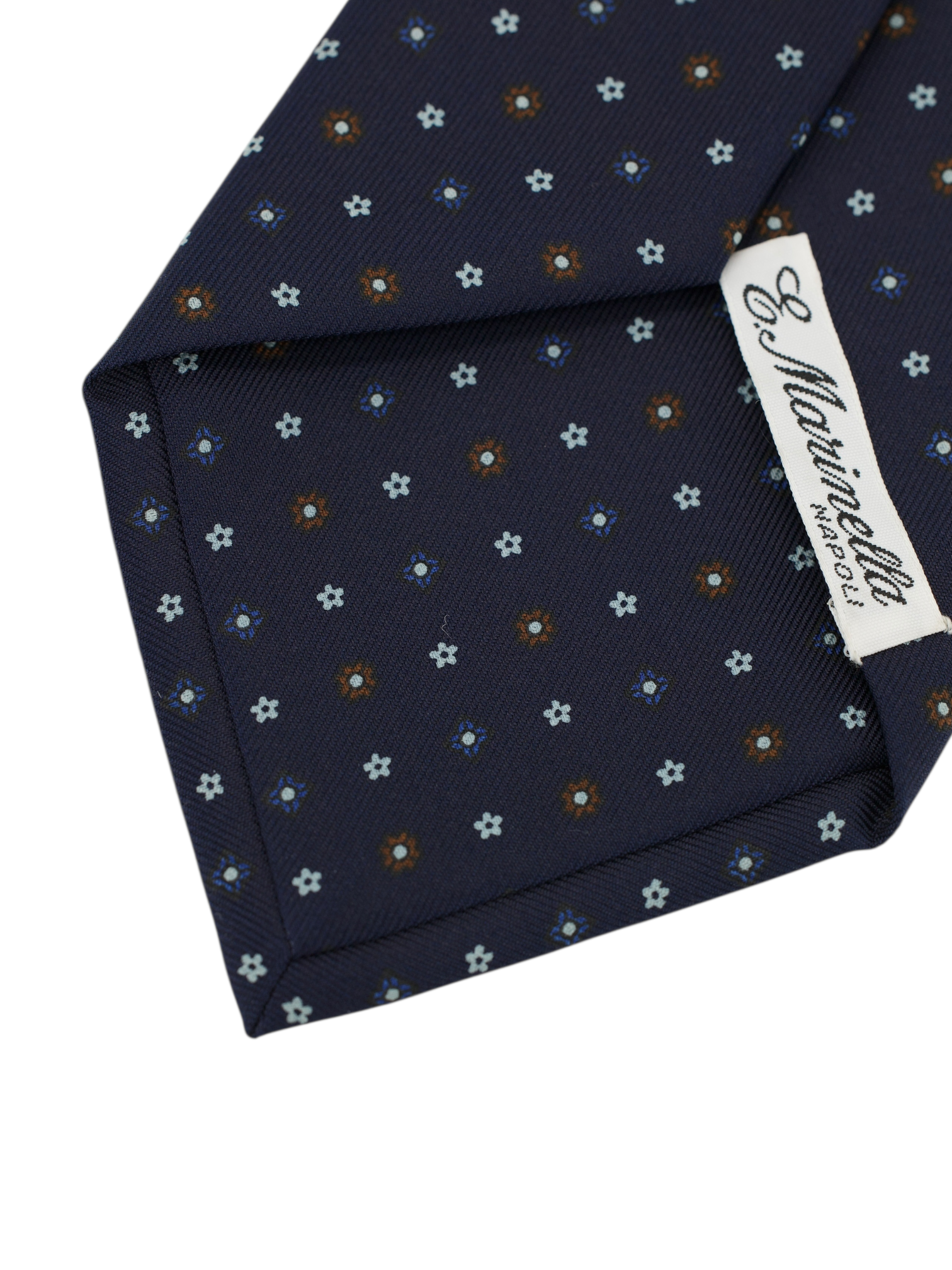 E.Marinella Navy & Brown Silk Floral Pattern Tie