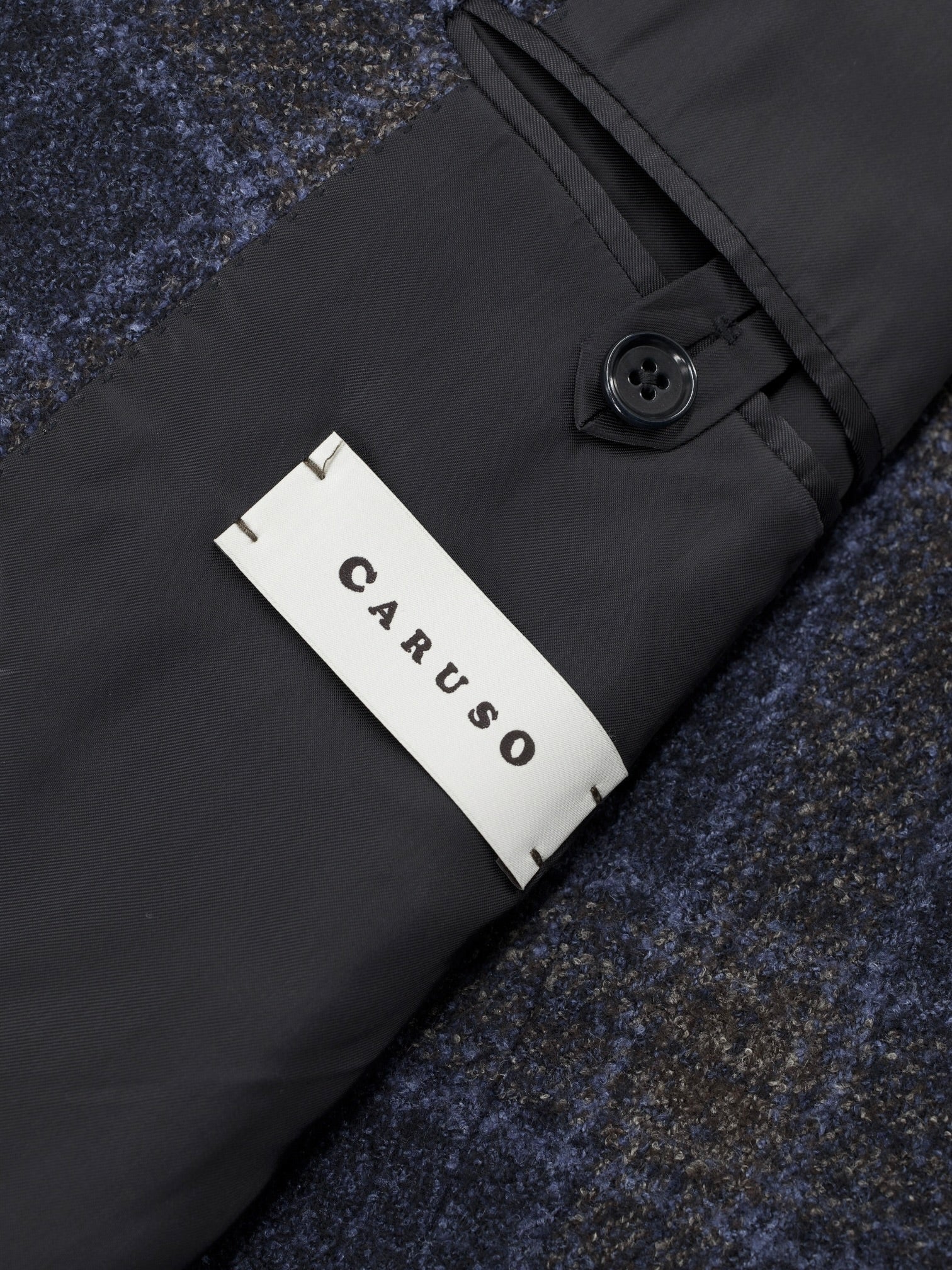 Caruso Blue & Brown Wool, Stretch, Silk & Linnen Boucle Checkered Jacket