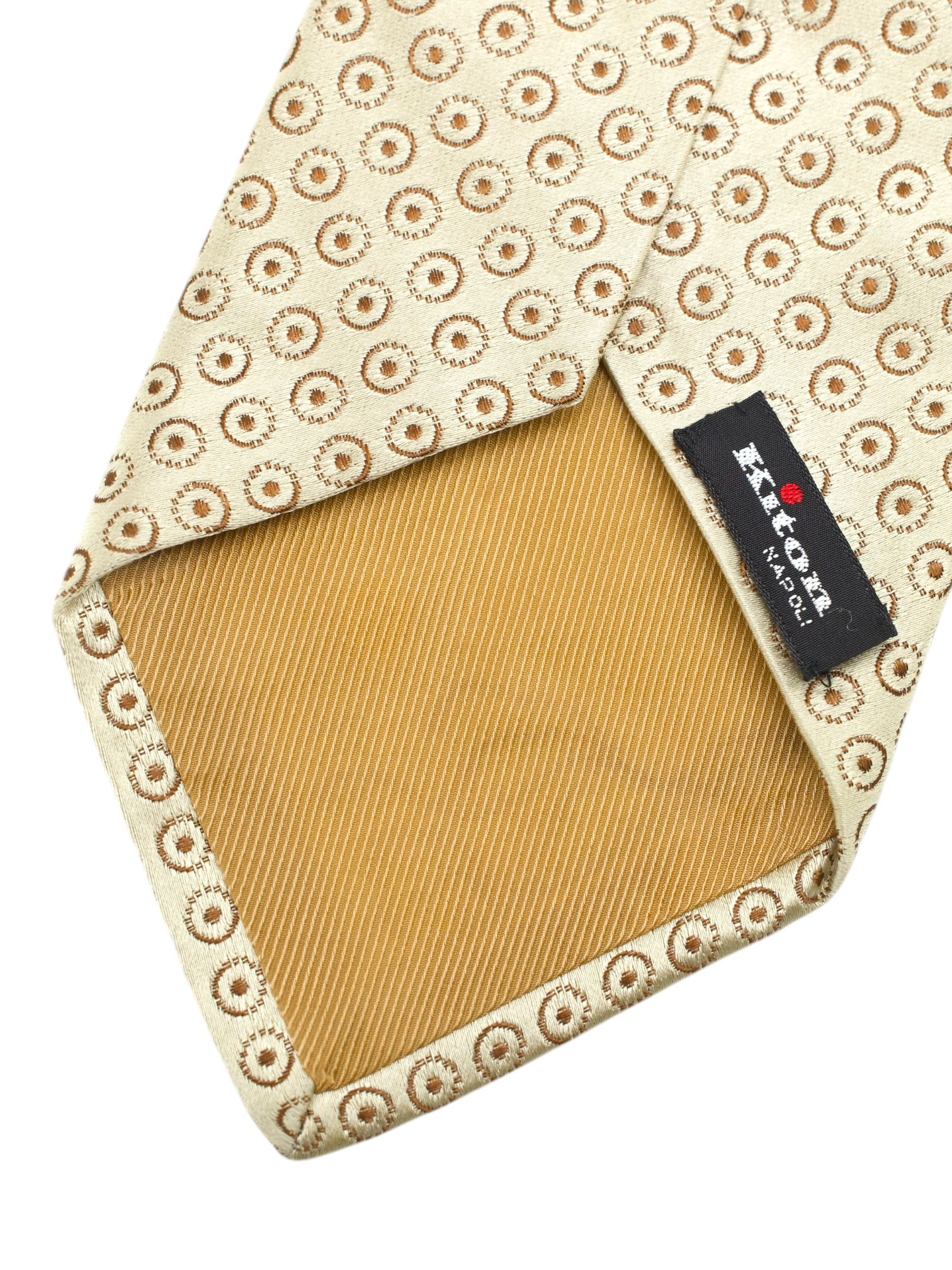 Kiton 5-Fold Beige & Light Brown Silk Geometric-Circle Pattern Tie