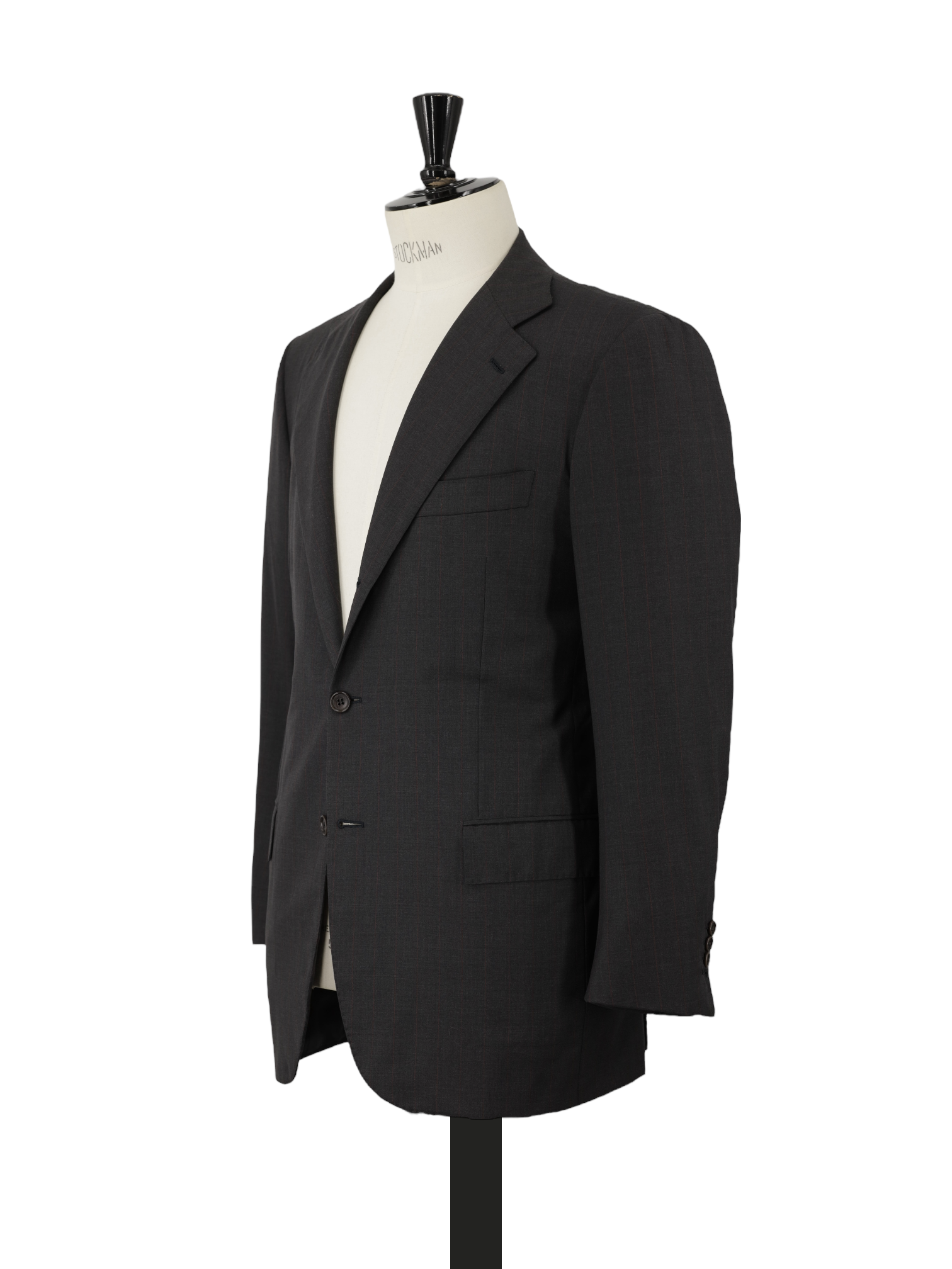 Kiton Charcoal & Red 14-Micron "Blanc Blue" Super 180's Pinstripe Suit