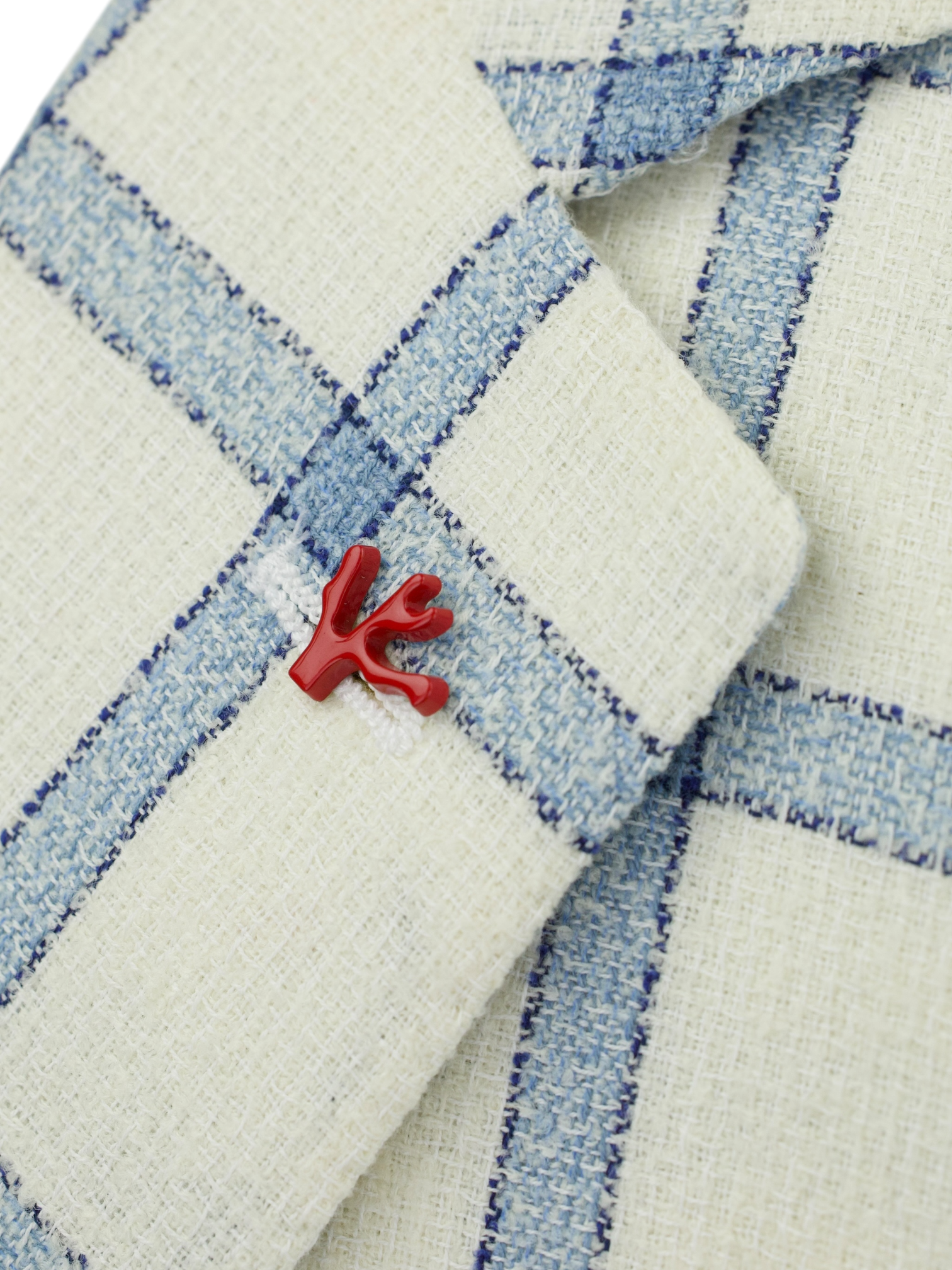 Isaia White & Light Blue Silk, Wool & Linen "Giro Inglese" Summer Jacket