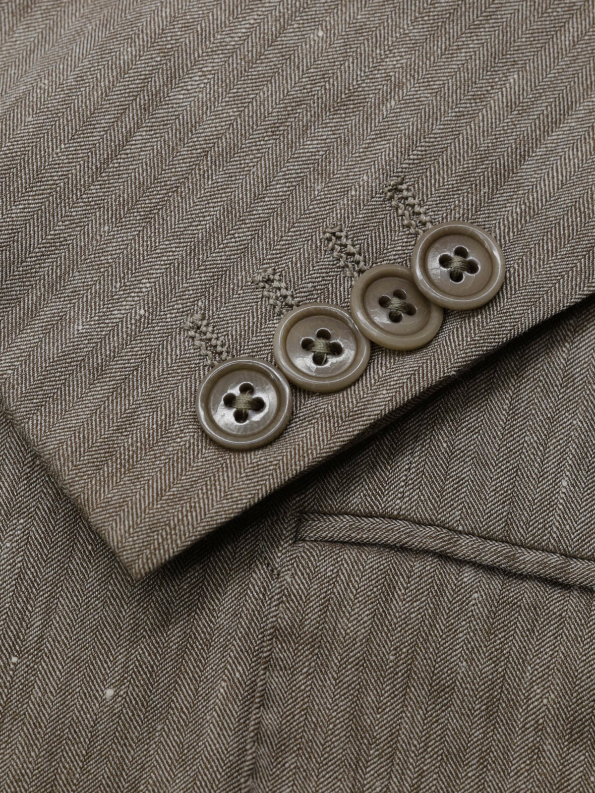 Ermenegildo Zegna Taupe Linen, Wool & Silk "Crossover" Herringbone Suit