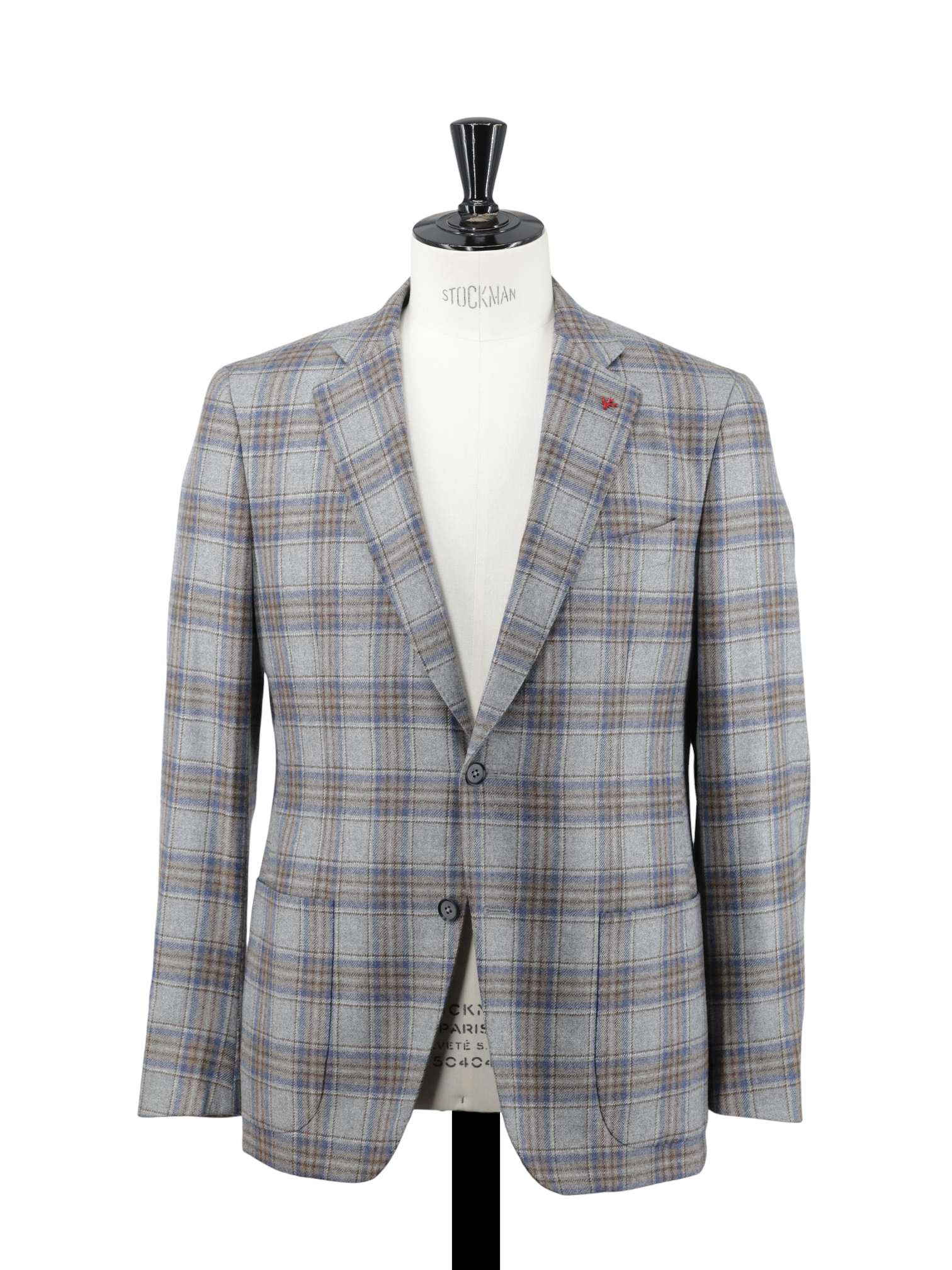 Isaia Grey & Denim Blue Wool-Cashmere Flannel Overcheck Jacket