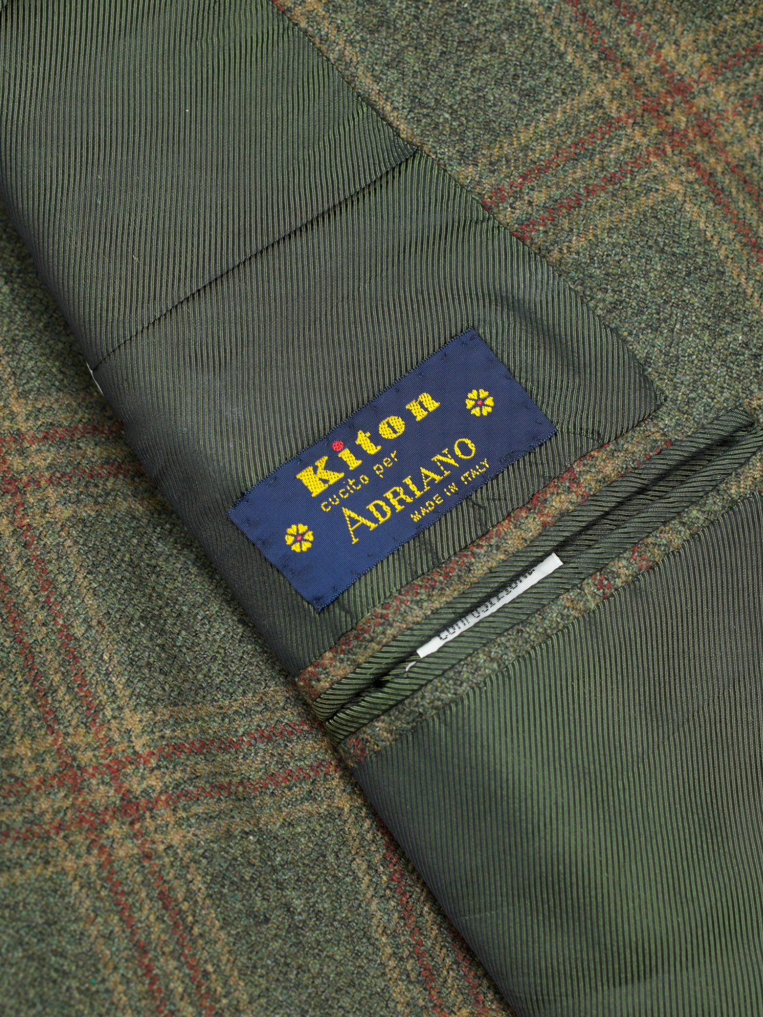Kiton Moss Green & Dark Red Pure Cashmere Checkered Jacket