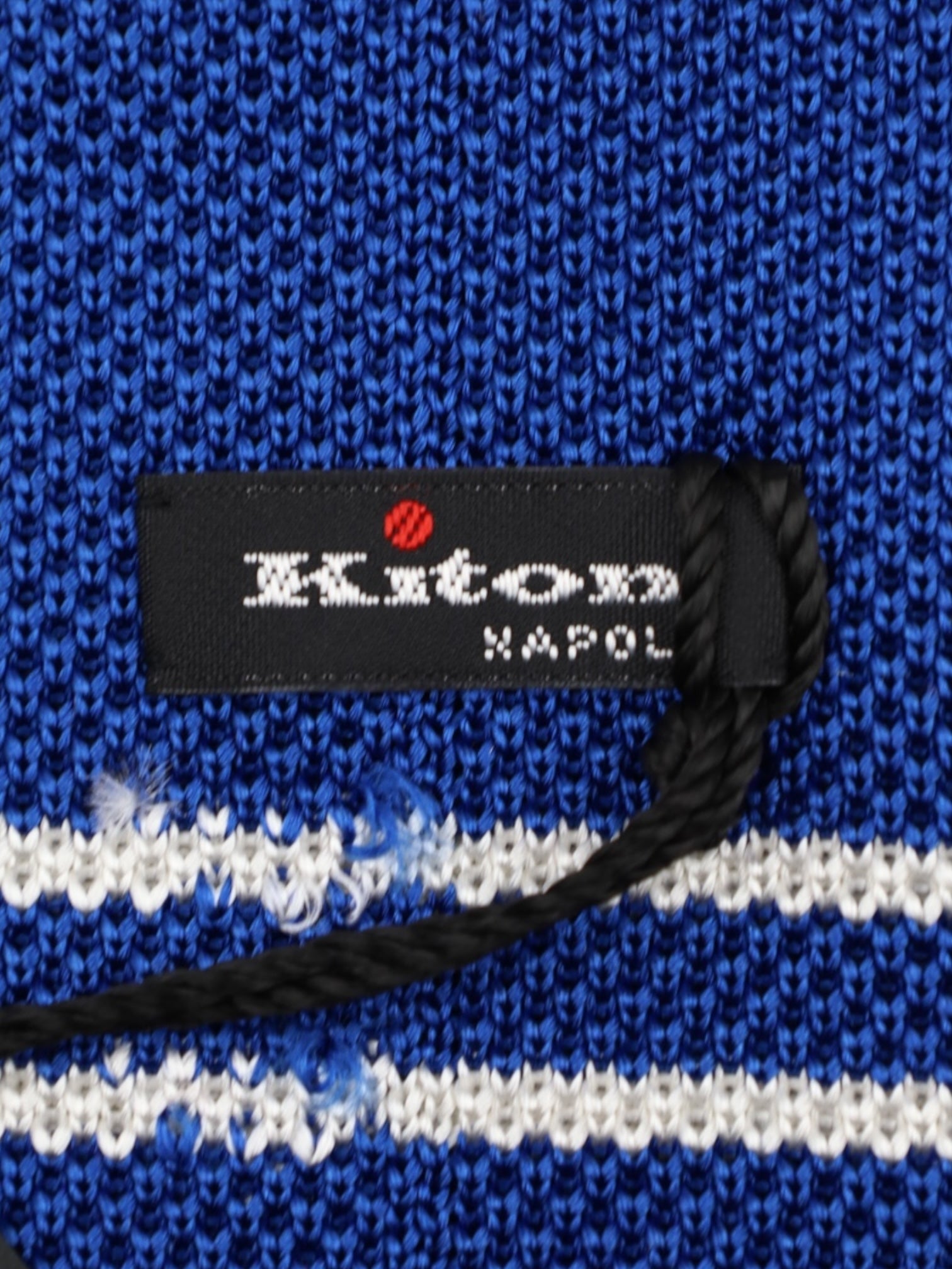 Kiton Azure Blue Horizontal Stripe Knitted Silk Tie