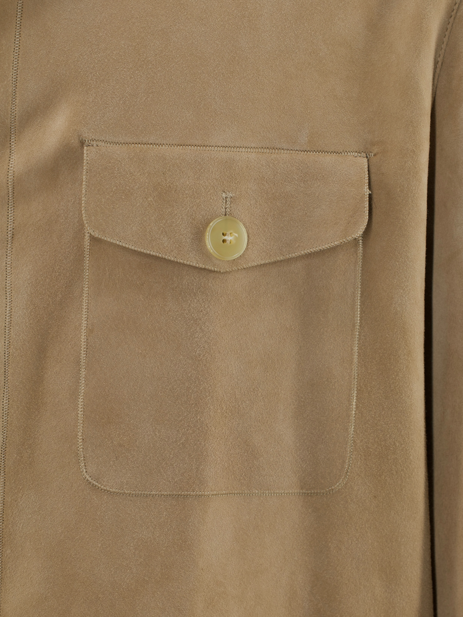 Canali Beige Lambskin-Suède Cuban-Collar Coat