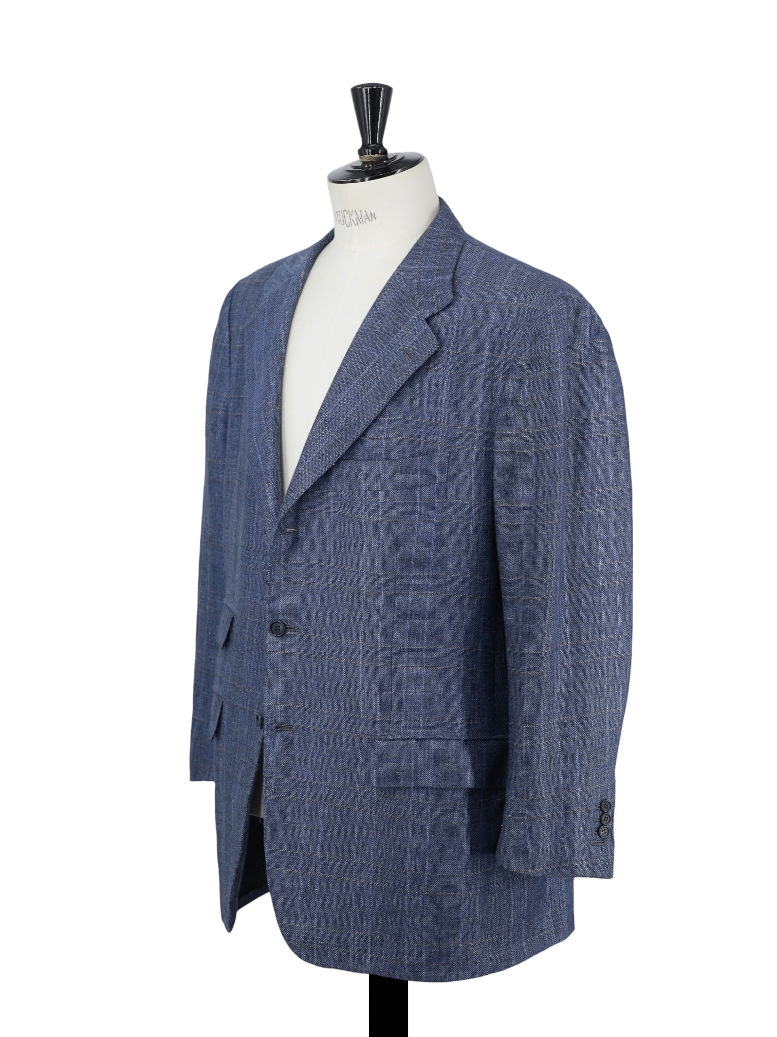 Kiton Blue & Light Brown Linen, Cashmere & Silk Windowpane Jacket