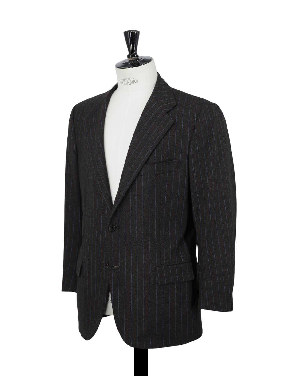Kiton Dark Taupe & Azure Blue Brushed-Wool Pinstripe Suit