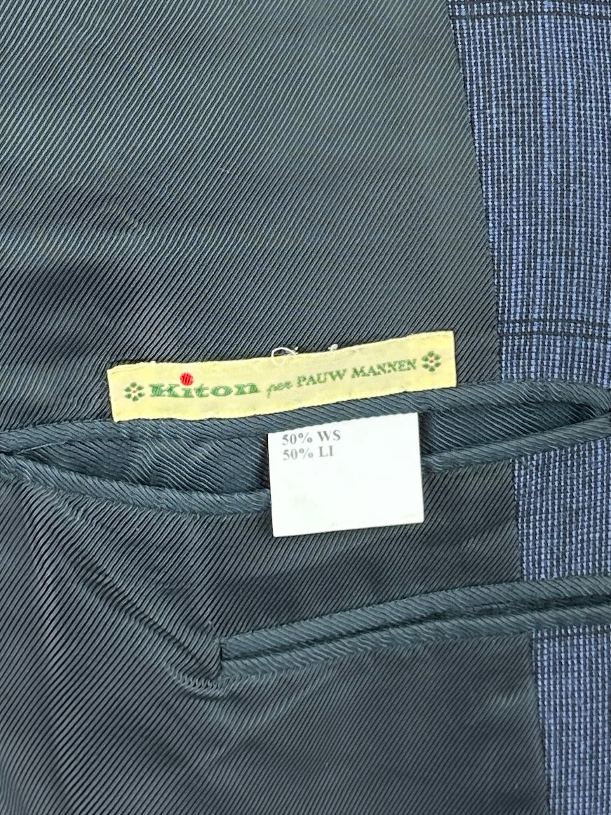 Kiton Blue Cashmere & Linen Windowpane Jacket