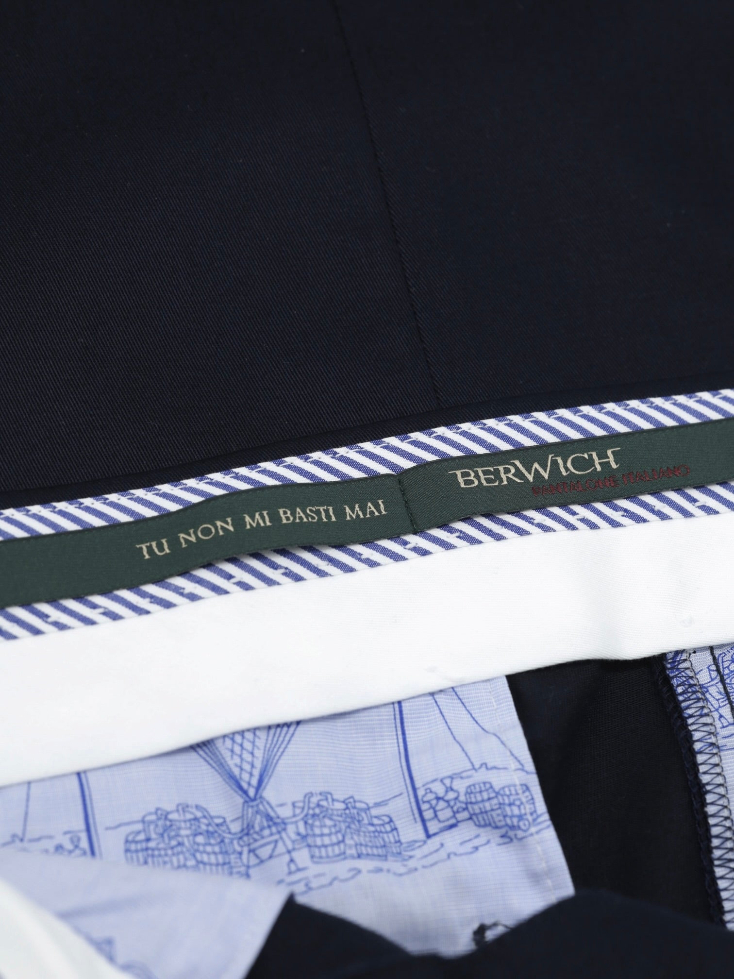 Berwich Navy Cotton-Stretch Single Pleated Trousers