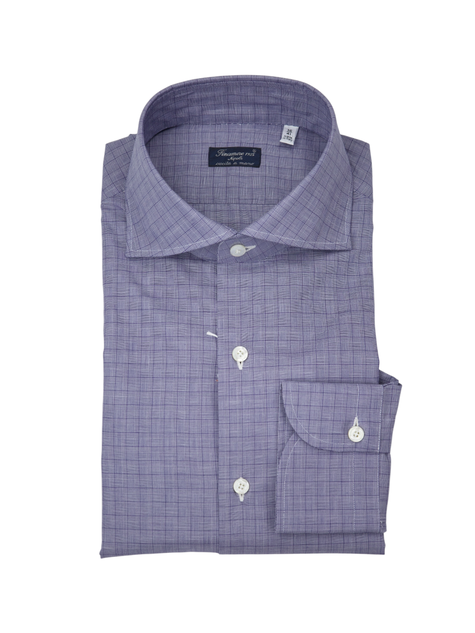 Finamore Steel Blue Glenplaid Cotton Shirt Finamore Steel Blue Glenplaid Cotton Shirt