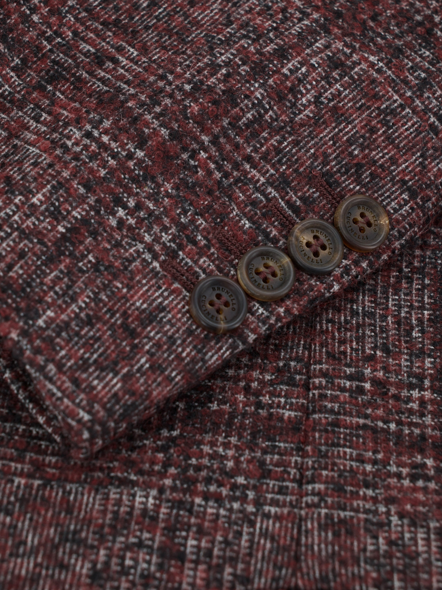 Brunello Cucinelli Burgundy Alpaca, Wool & Stretch Bouclé Checkered Jacket
