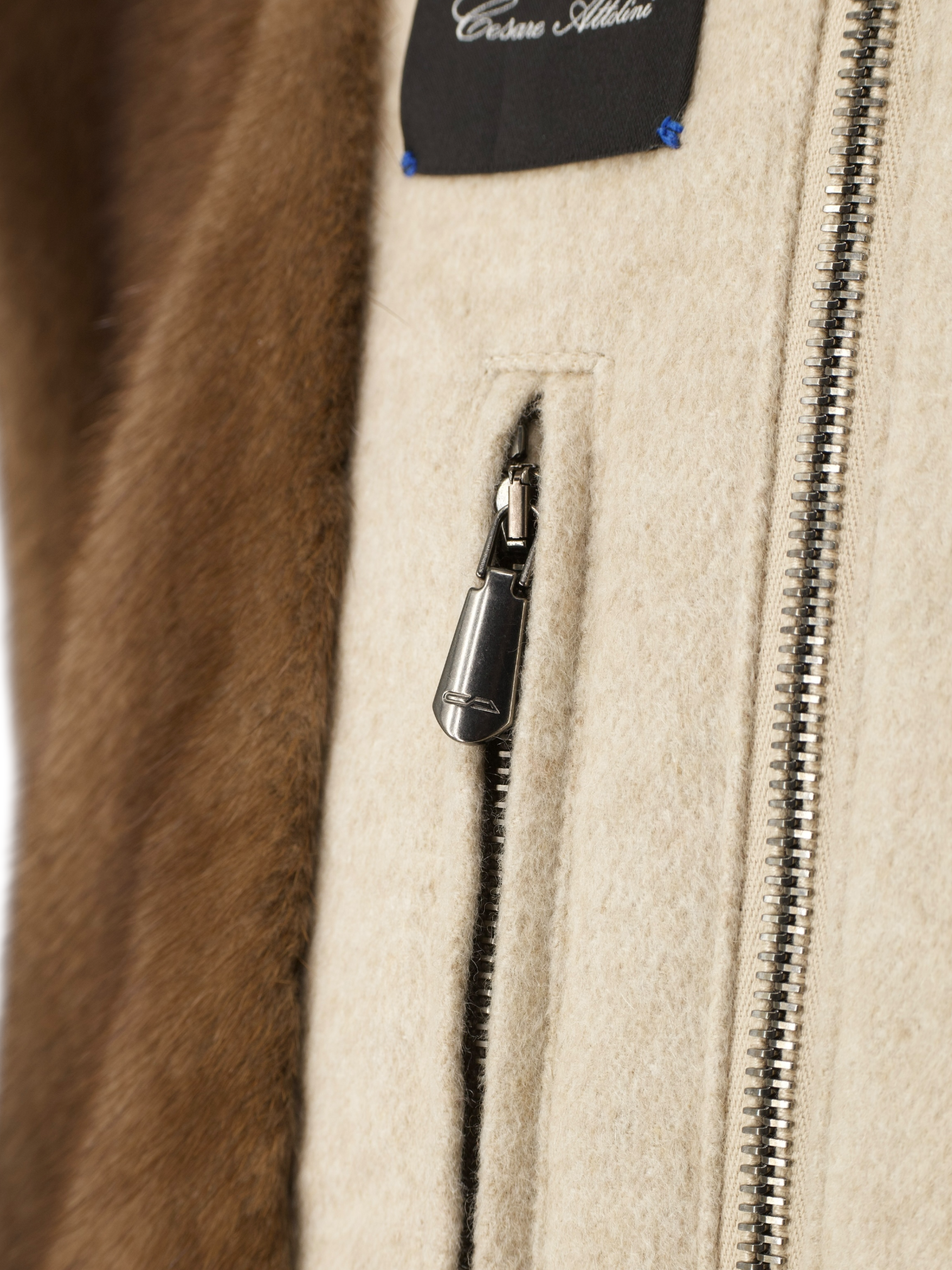 Cesare Attolini Beige Pure Cashmere & Mink Fur Lining Blouson Jacket