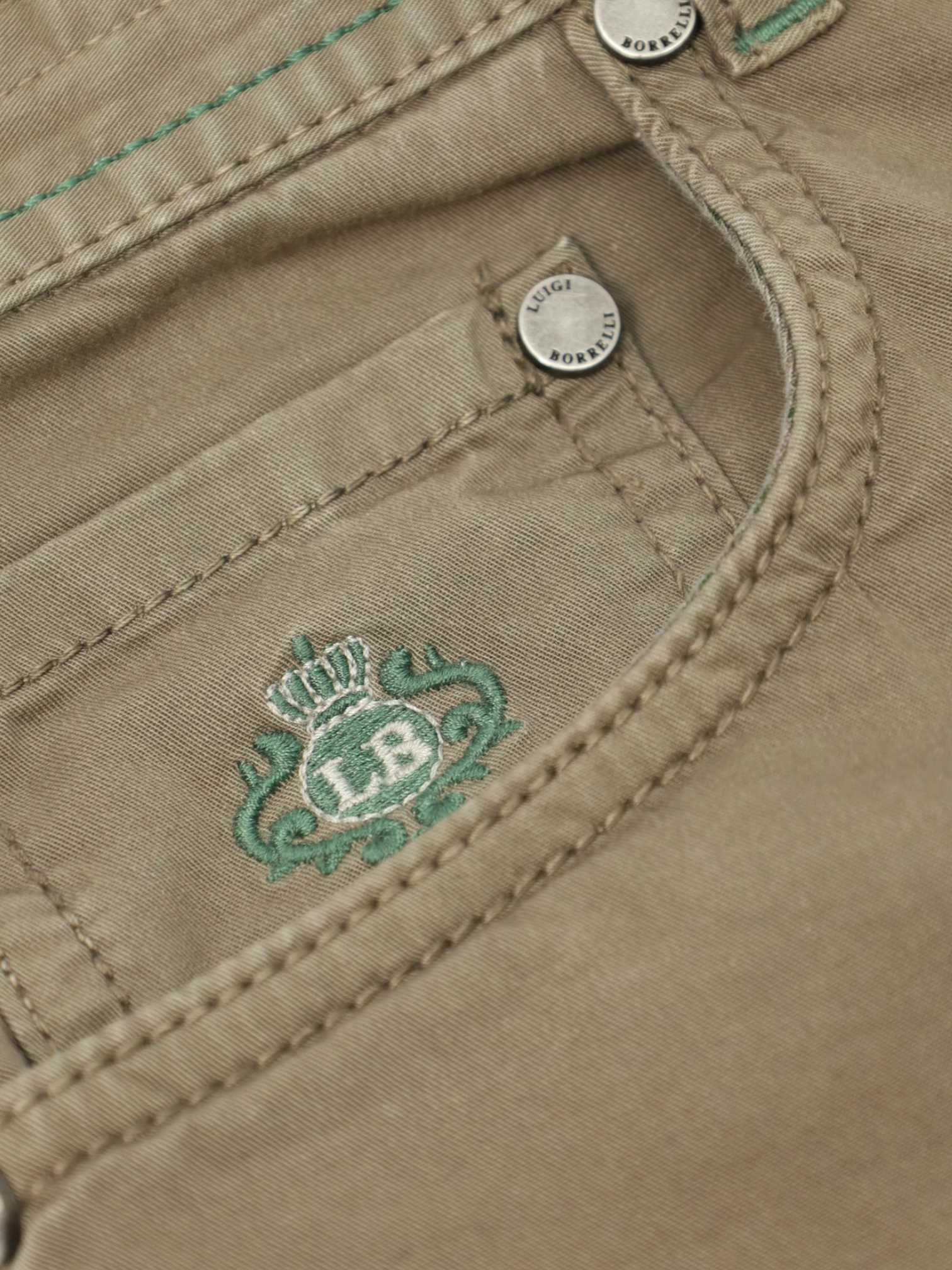Luigi Borrelli Olive Green 5-Pocket Cotton & Elastane Chino