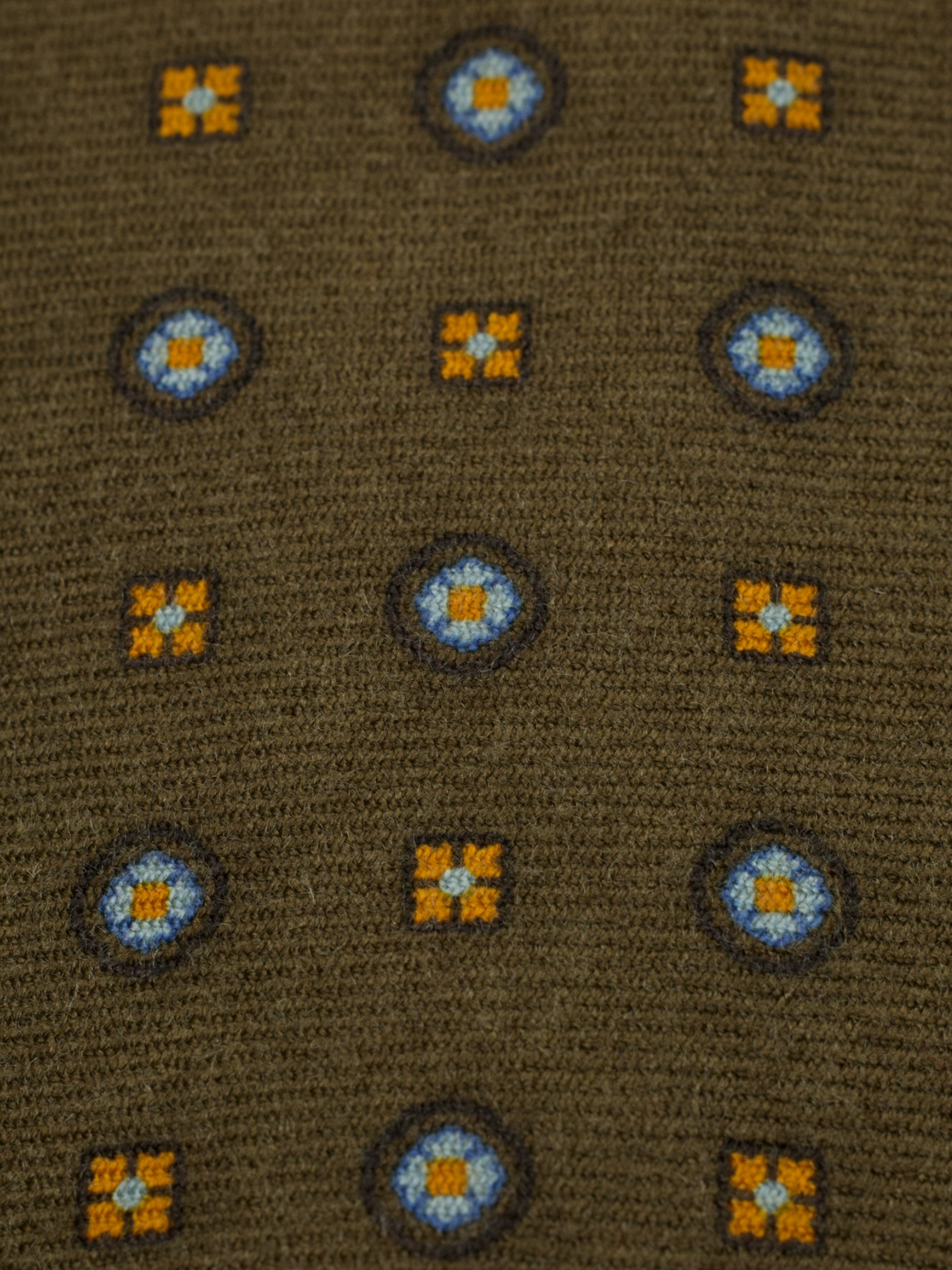 Kiton 5-Fold Brown & Orange Pure Cashmere Geometric Pattern Tie