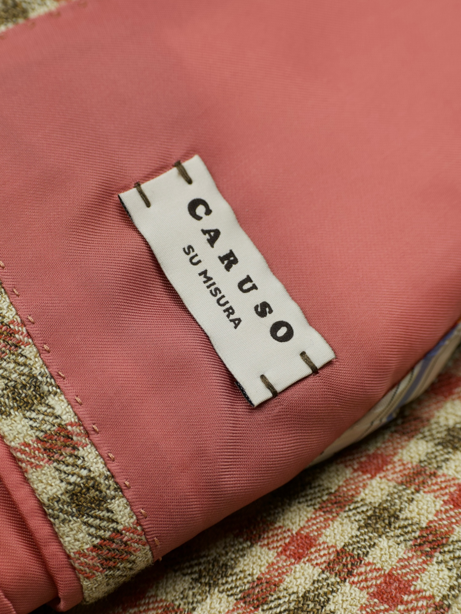 Caruso Coral Red Wool, Silk & Linen Gingham Check Jacket