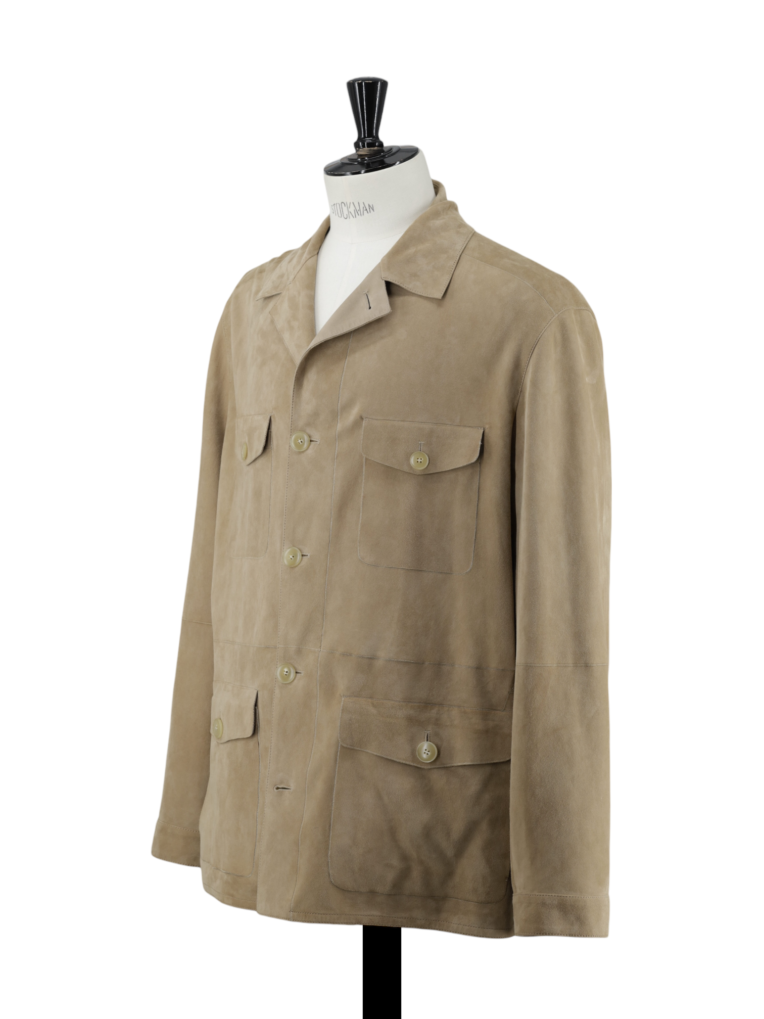 Canali Beige Lambskin-Suède Cuban-Collar Coat
