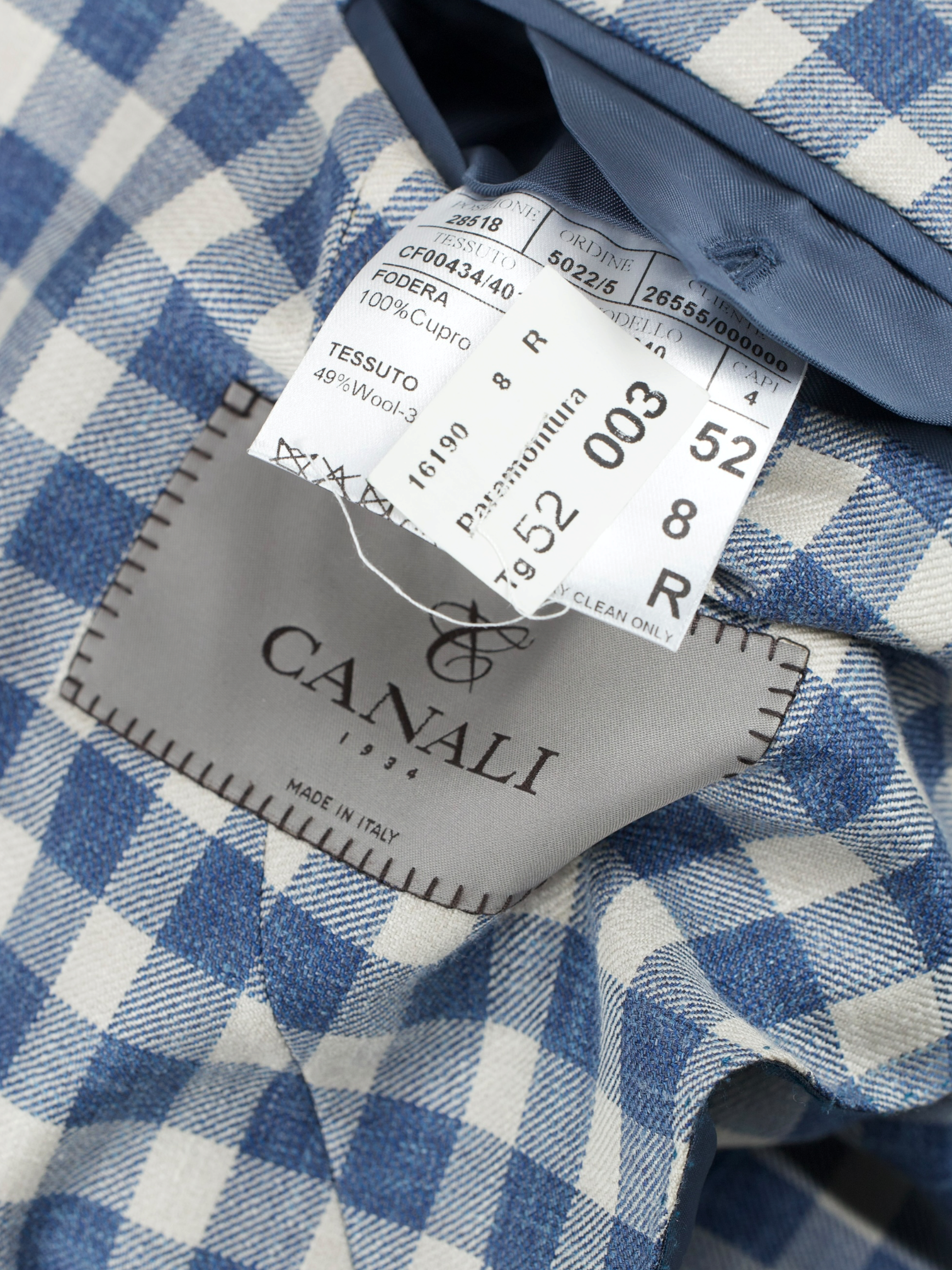 Canali Denim Blue & Ecru Wool & Silk Gingham Check Jacket
