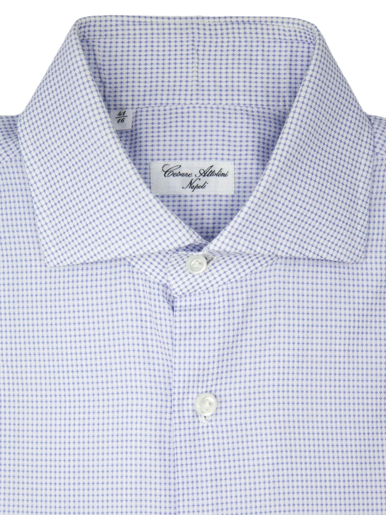 Cesare Attolini White & Light Blue Geometric Cotton Shirt