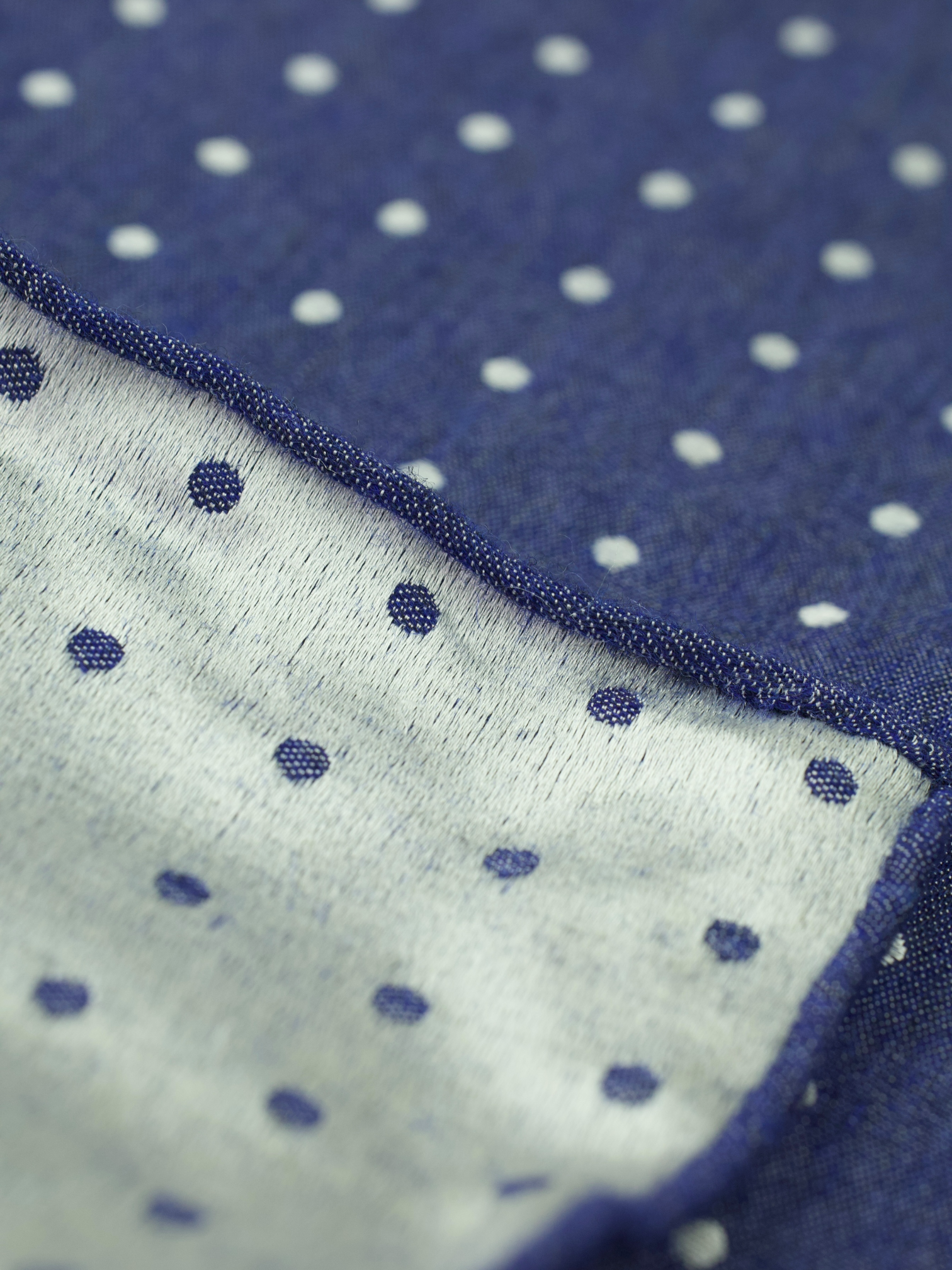 Kiton Indigo Blue Handrolled Double-Faced Silk Polkadot Pocketsquare
