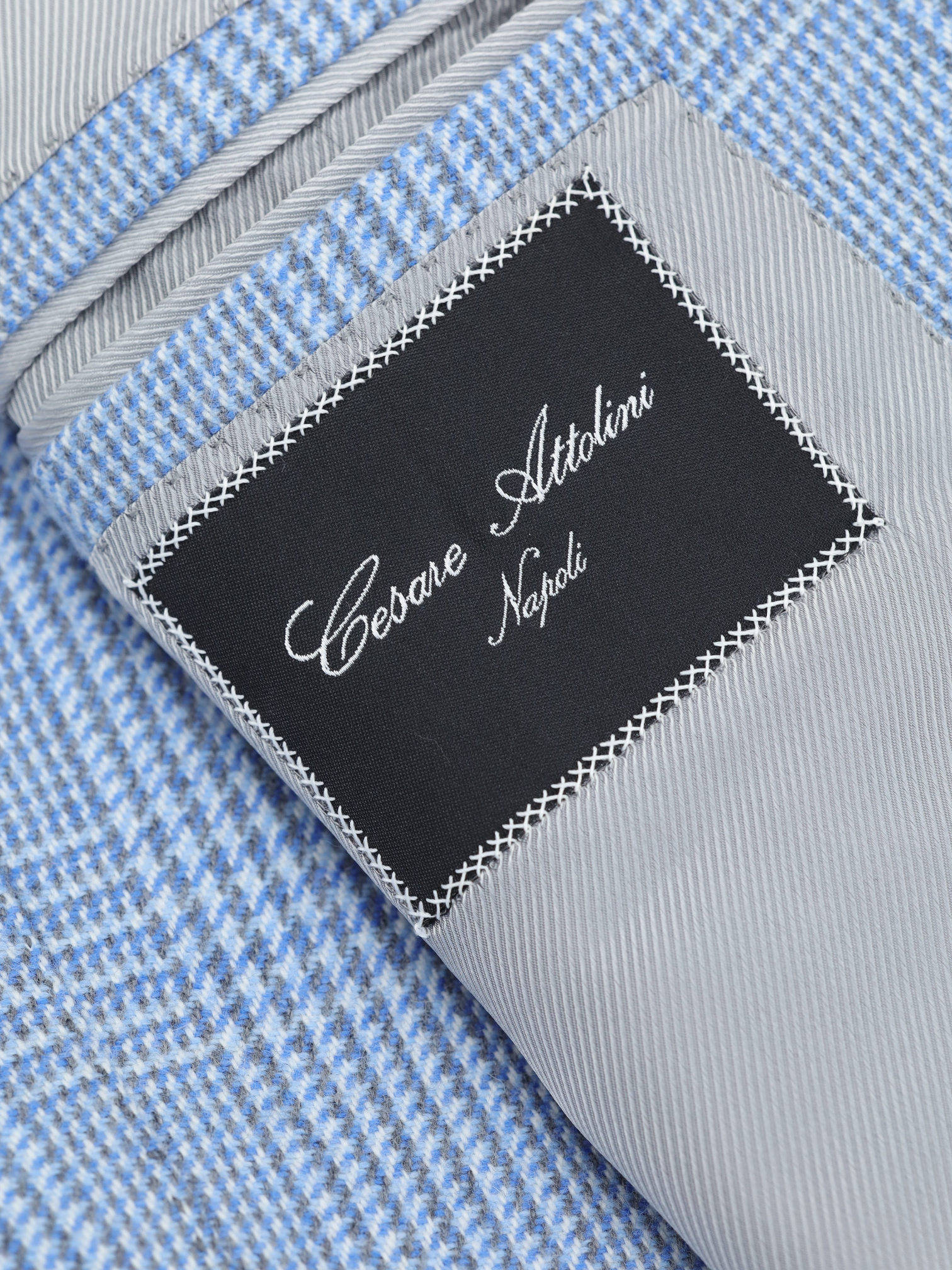 Cesare Attolini Light Blue Lambswool Prince of Wales Jacket