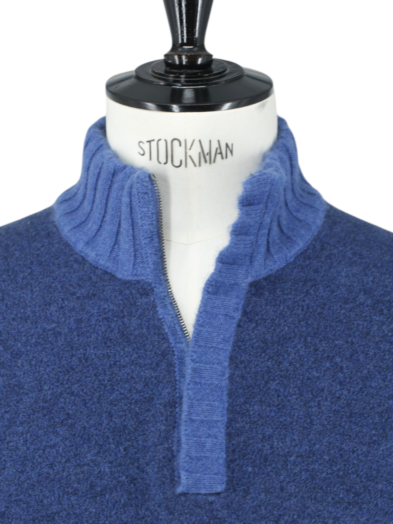 Cesare Attolini Blue Duvet-Cashmere Micro-Pattern Half-Zip Sweater