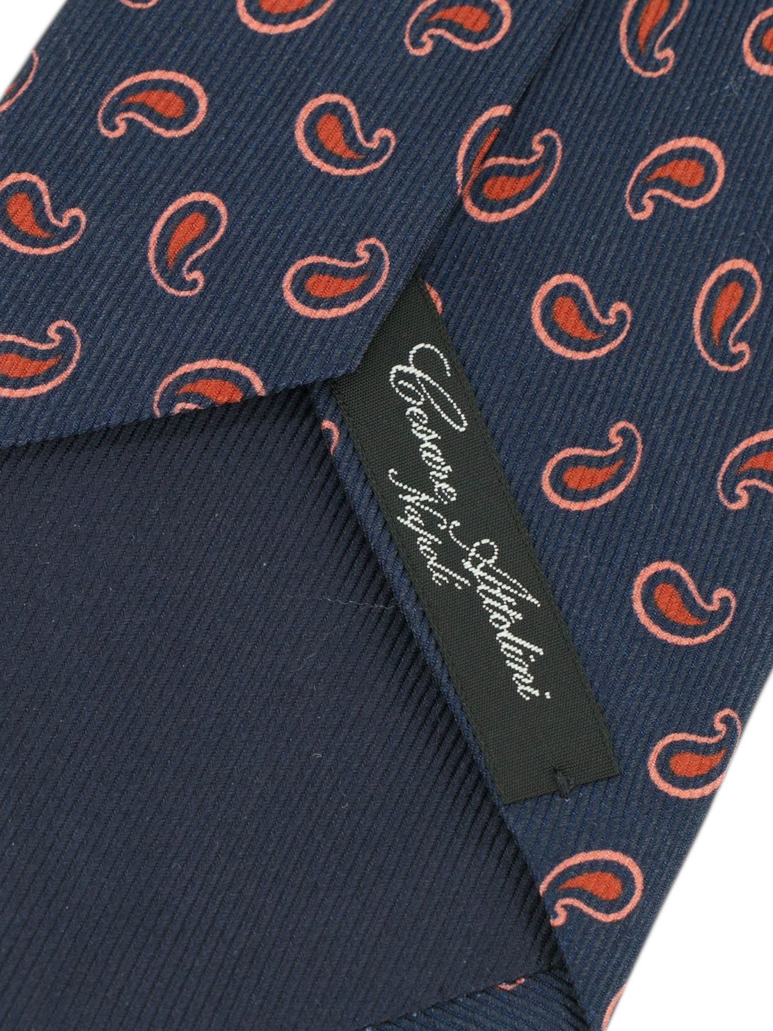 Cesare Attolini Navy & Red Silk Pailsey Tie
