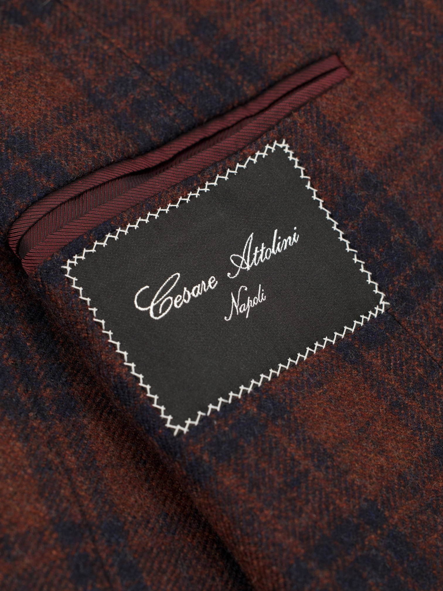 Cesare Attolini Ruby Red & Navy Wool Cashmere Check Winter Jacket