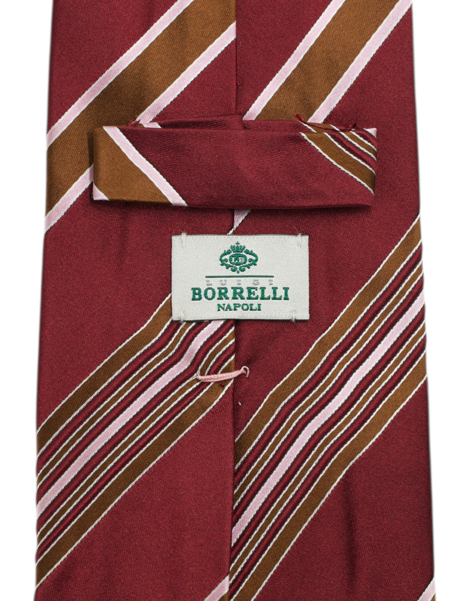 Luigi Borrelli 5-Fold Wine Red & Pink Multi-Striped Business Tie