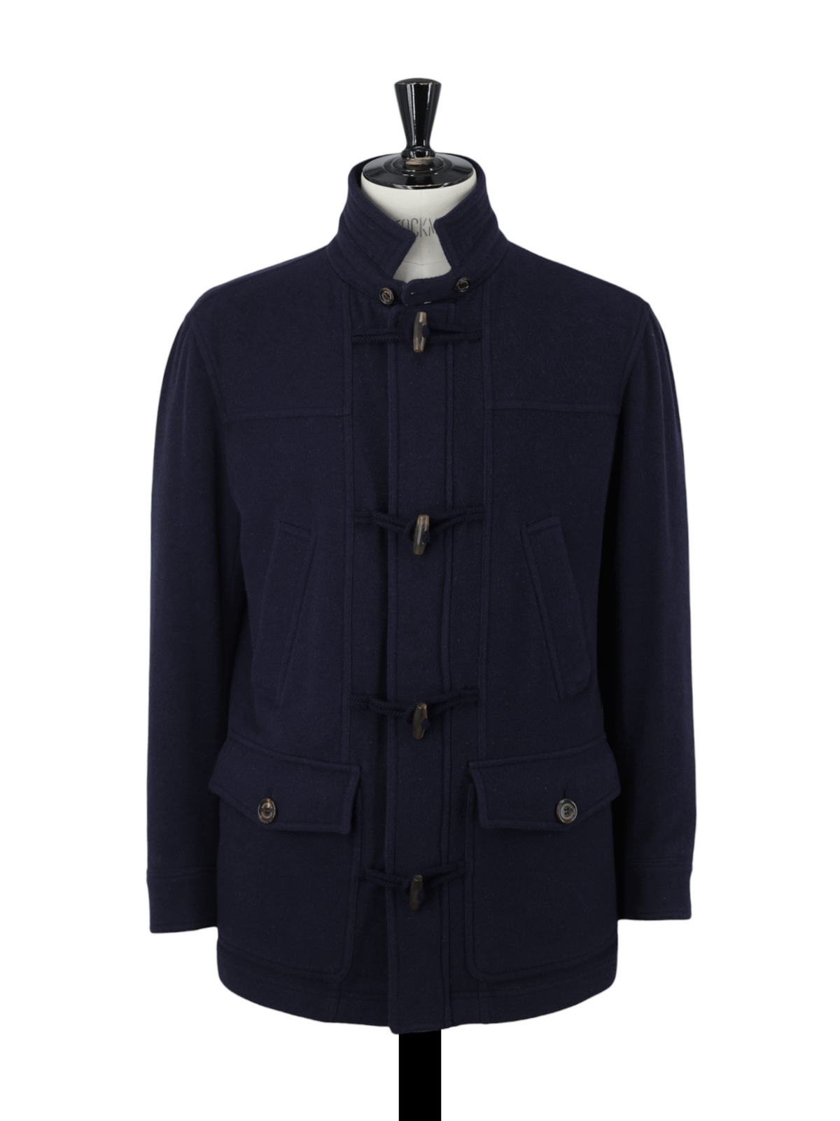 Brunello Cucinelli Navy Wool, Angora & Silk Duffle Coat