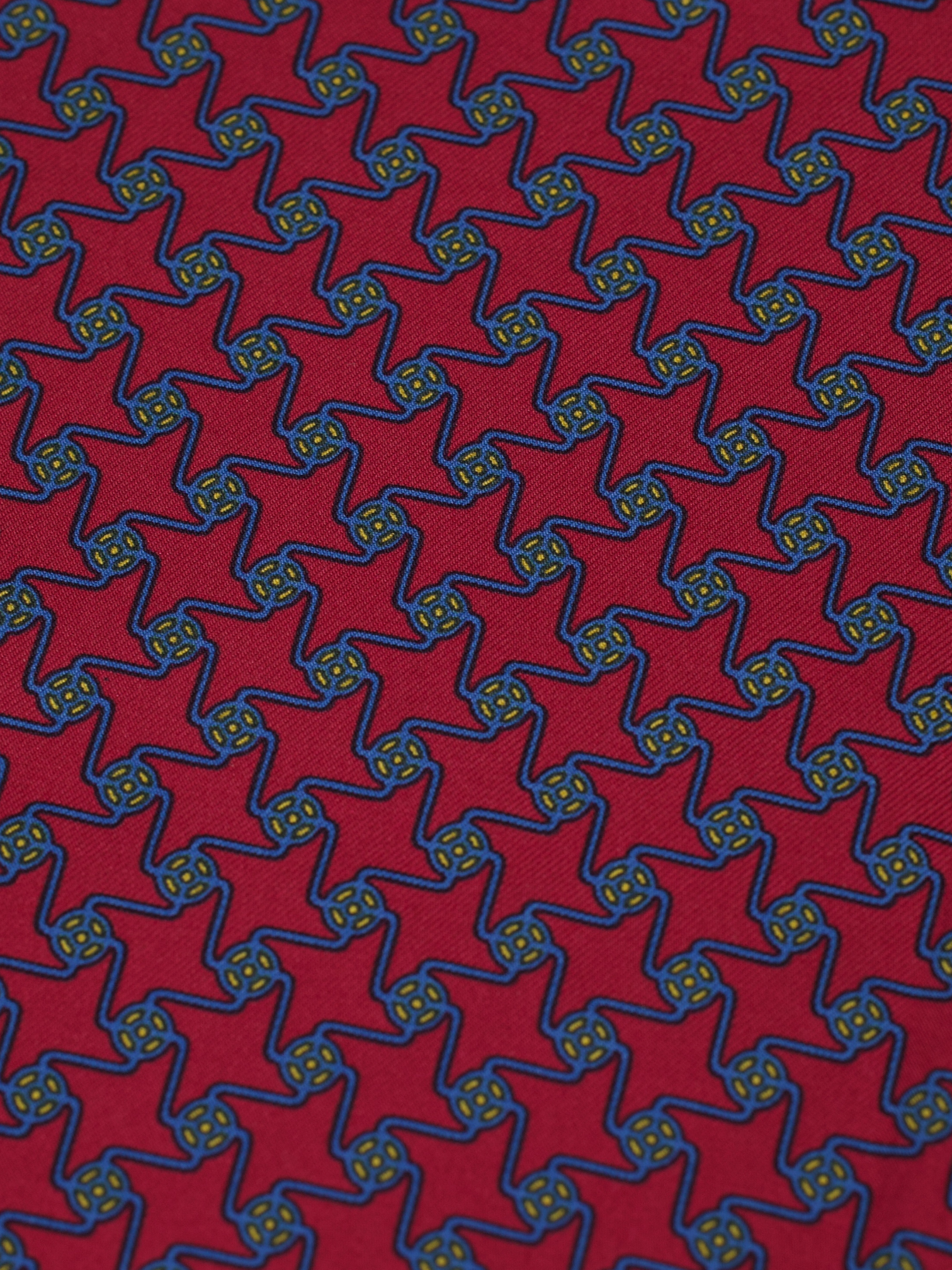 Hermès Red & Navy Silk Geometric Zigzag Pocket Square