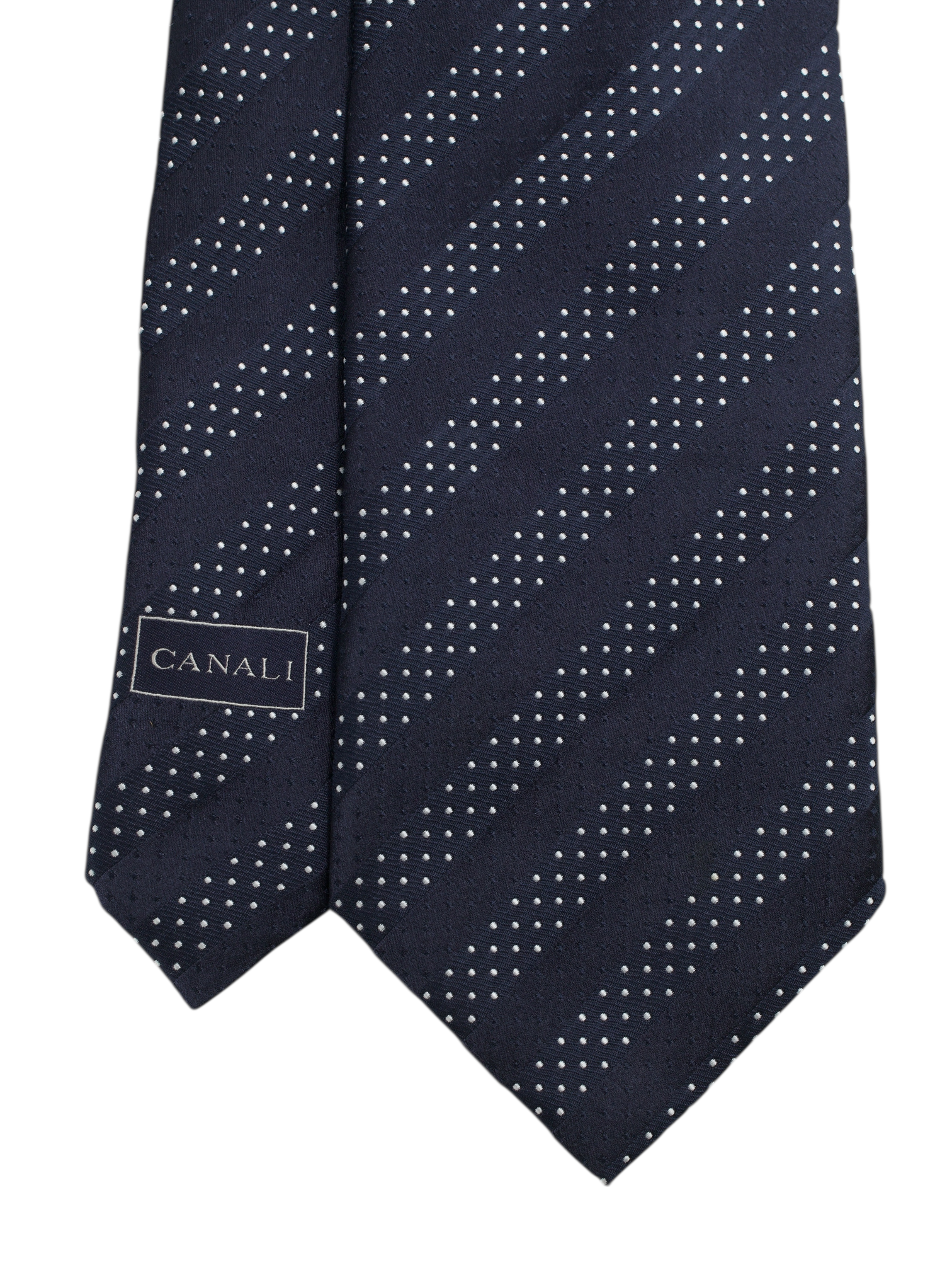 Canali Deep Navy Silk Stripe & Dots Tie