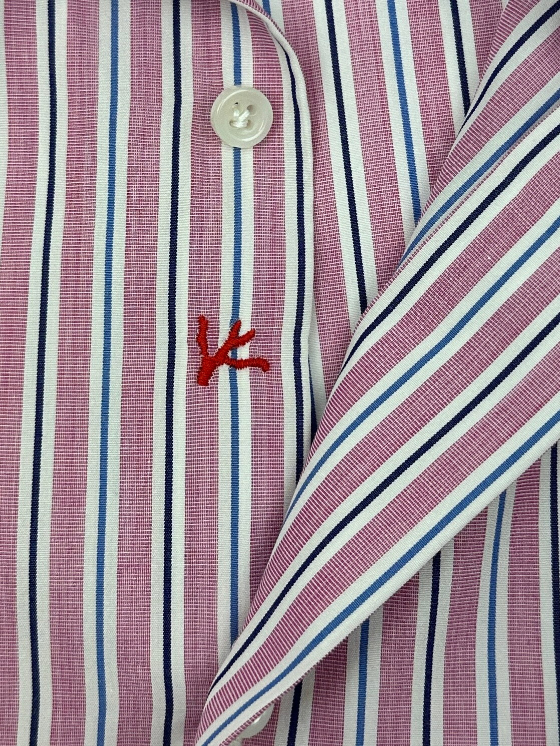 Isaia Coral Red Striped Cotton Shirt