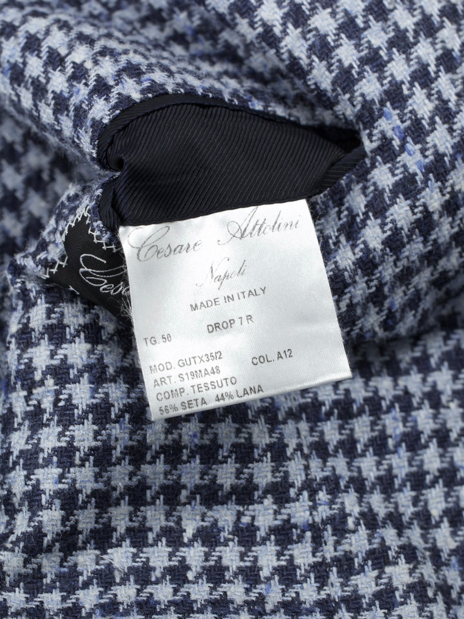 Cesare Attolini Indigo Blue Silk & Wool Bouclé Houndstooth Jacket