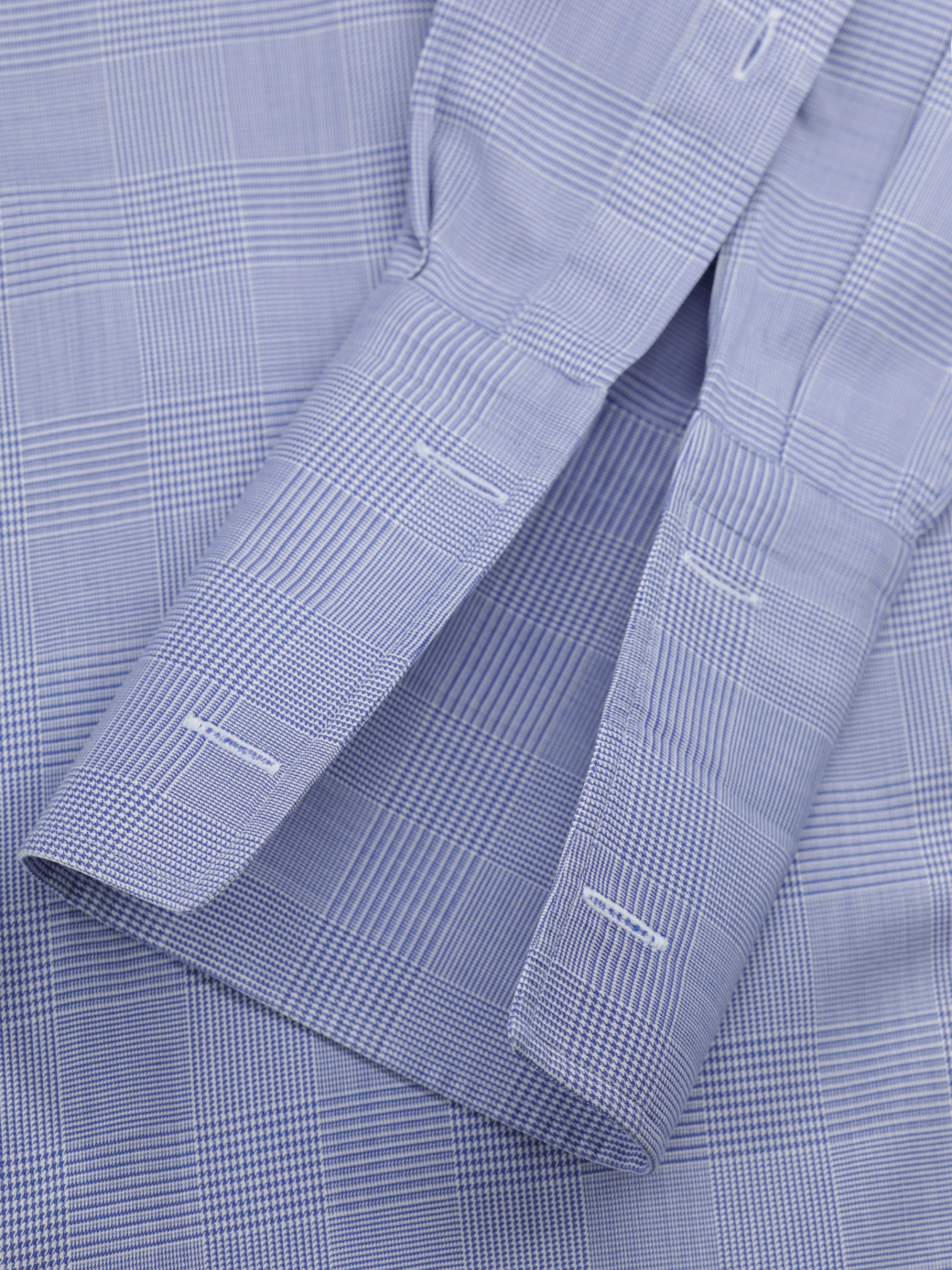 Fray Blue Cotton French-Cuff Prince of Wales Shirt