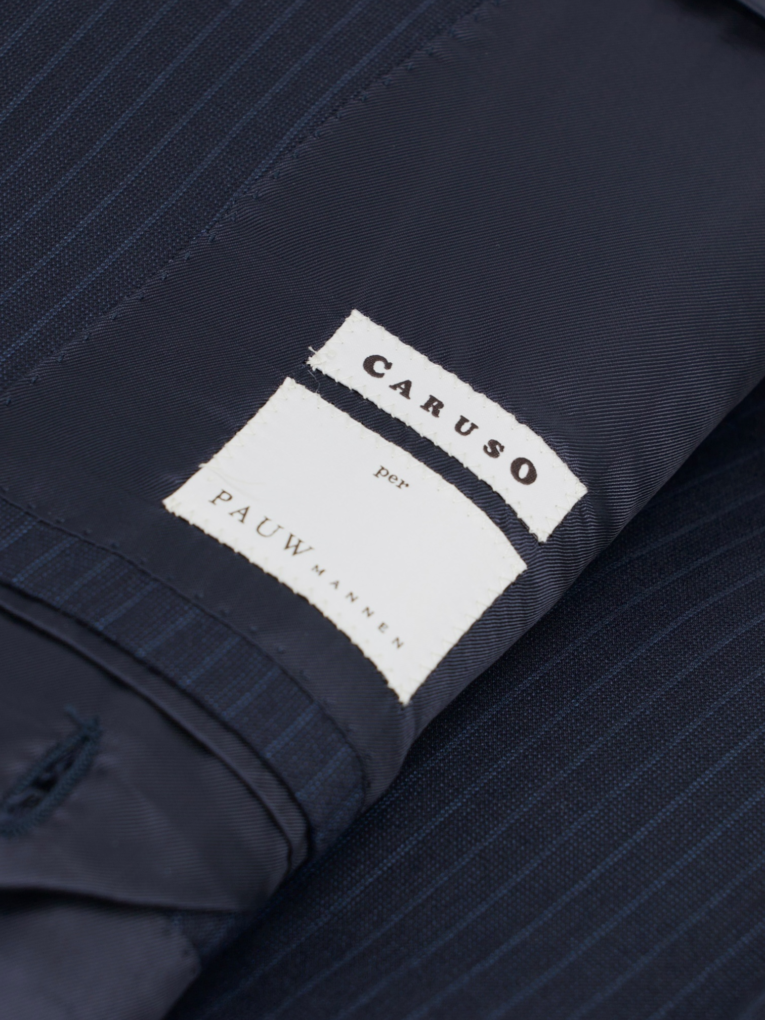 Caruso Navy Wool & Silk Pinstripe Lungo Suit