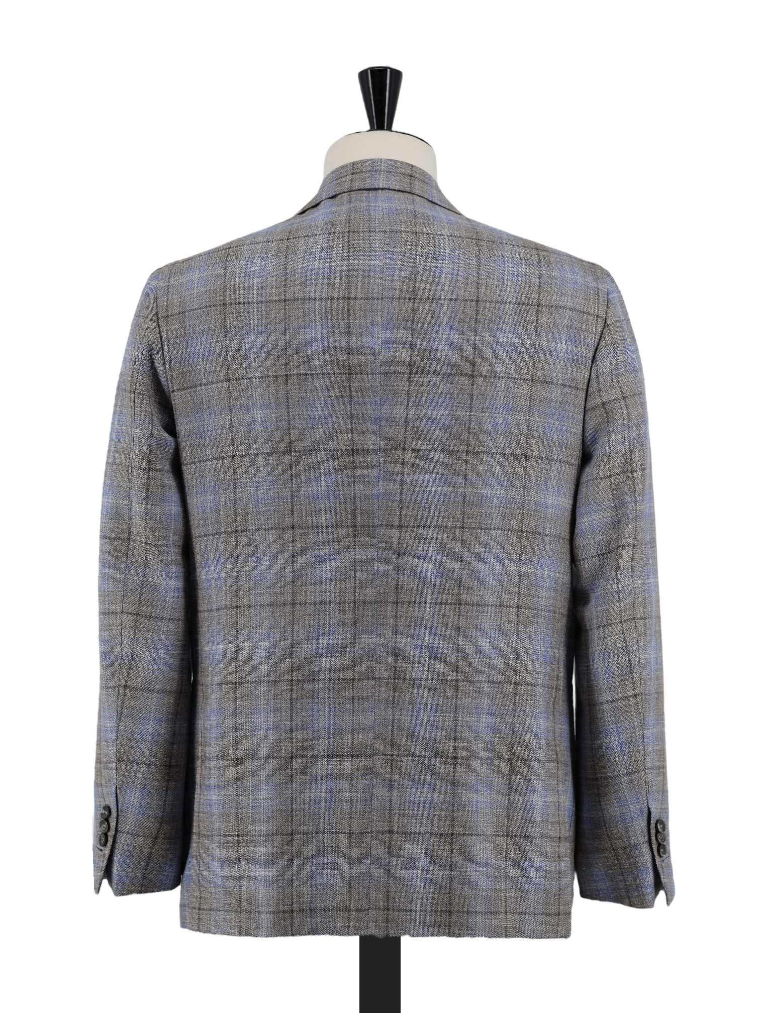 Kiton Taupe & Light Blue Fleece Wool, Silk & Linen Windowpane Jacket