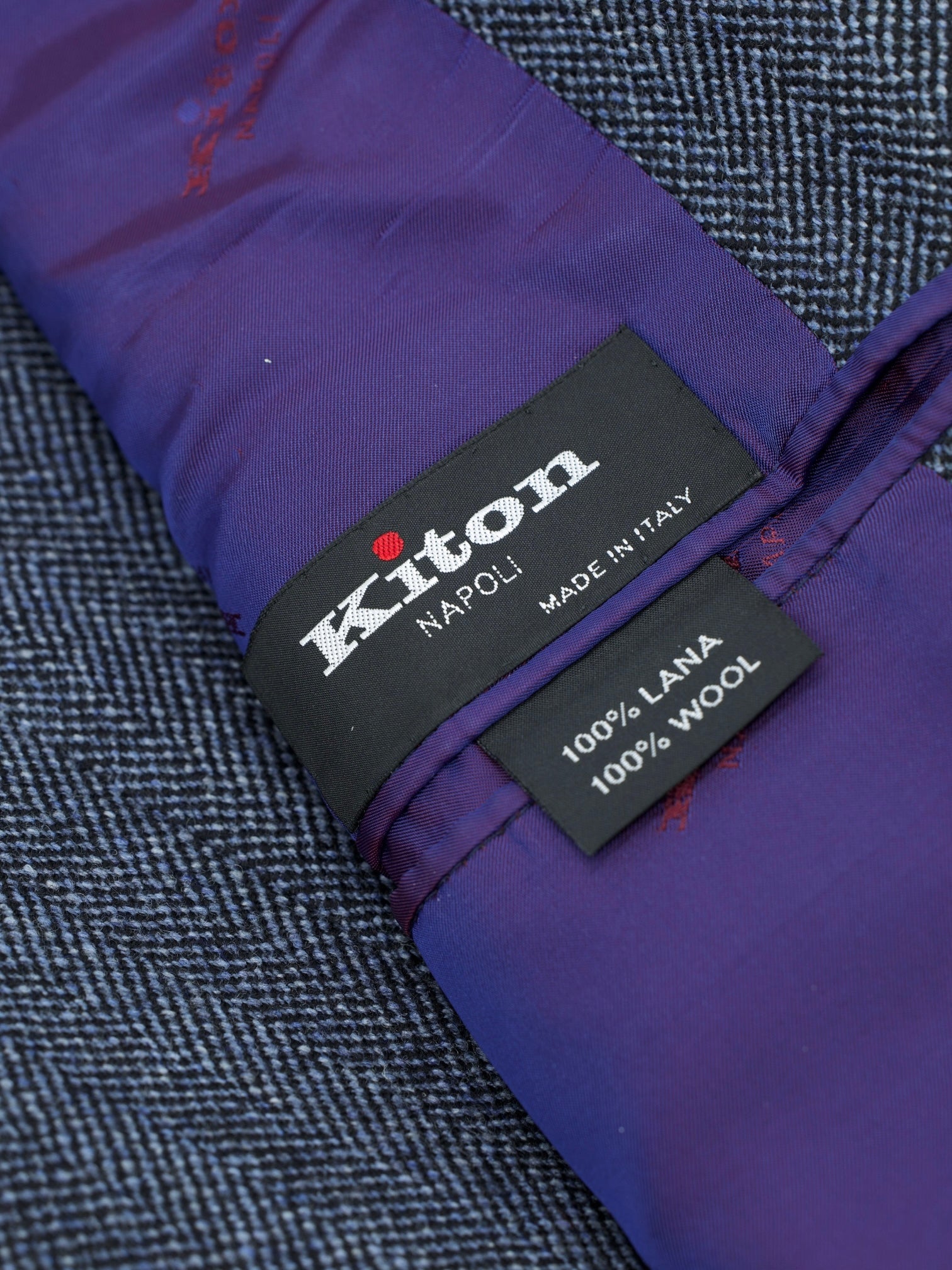 Kiton Steel Blue Pure-Wool Speckled Herringbone Winter Jacket